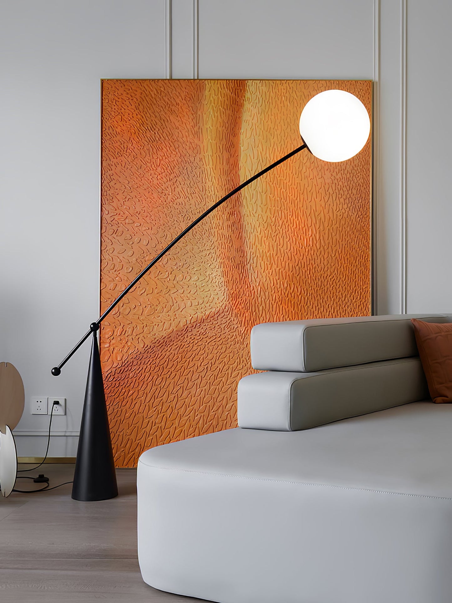 Opal Arc Floor Lamp with LED, Black Metal, Indoor Use