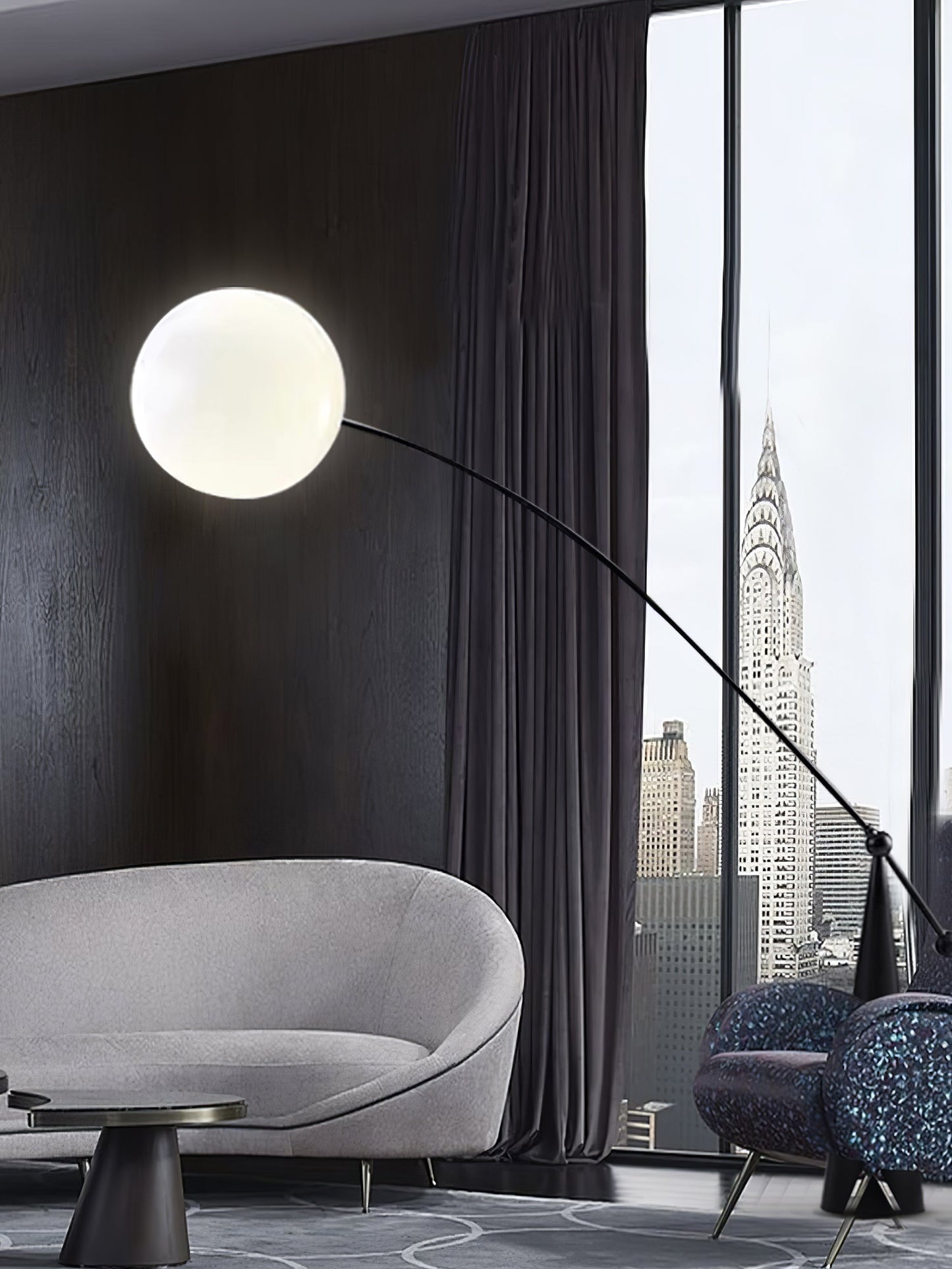 Opal Arc Floor Lamp with LED, Black Metal, Indoor Use