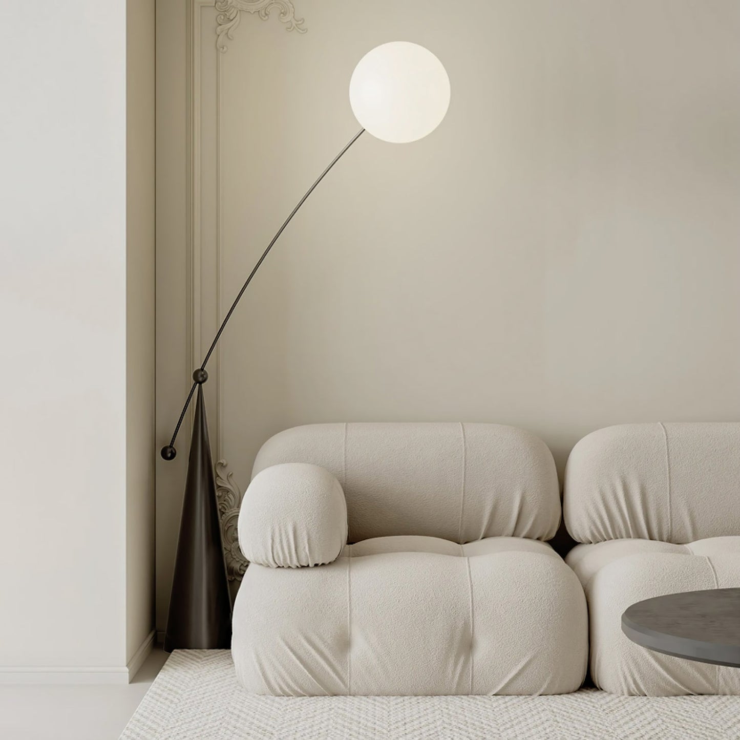Opal Arc Floor Lamp with LED, Black Metal, Indoor Use