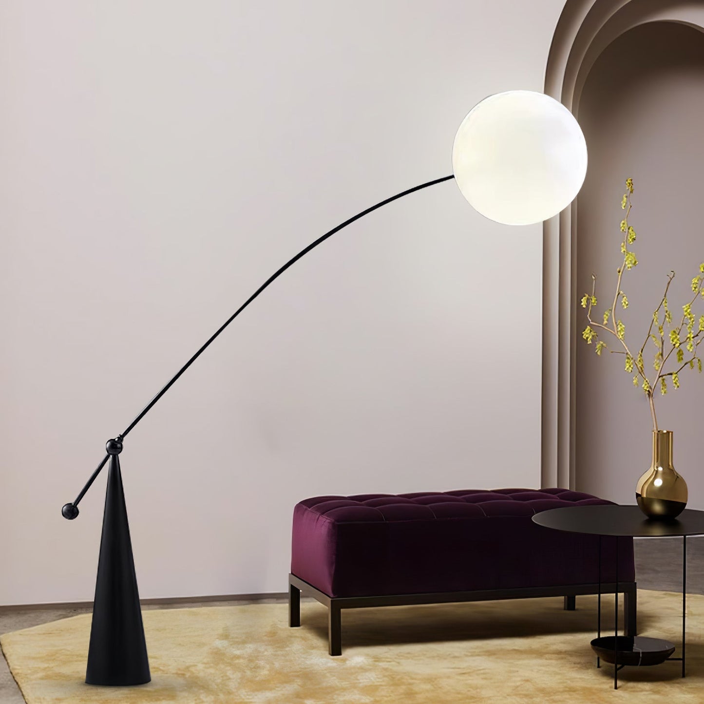 Opal Arc Floor Lamp with LED, Black Metal, Indoor Use