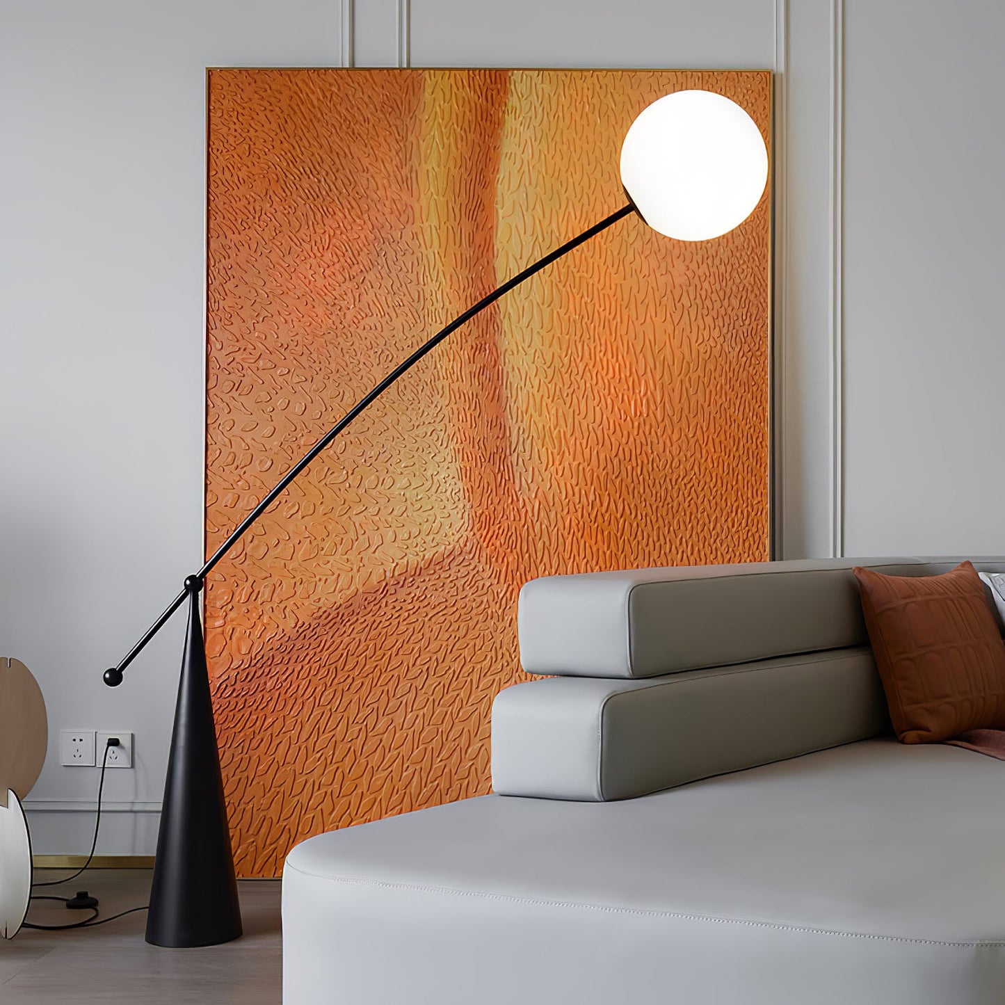 Opal Arc Floor Lamp with LED, Black Metal, Indoor Use
