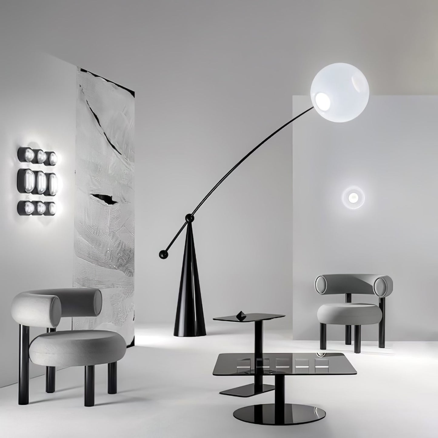 Opal Arc Floor Lamp with LED, Black Metal, Indoor Use