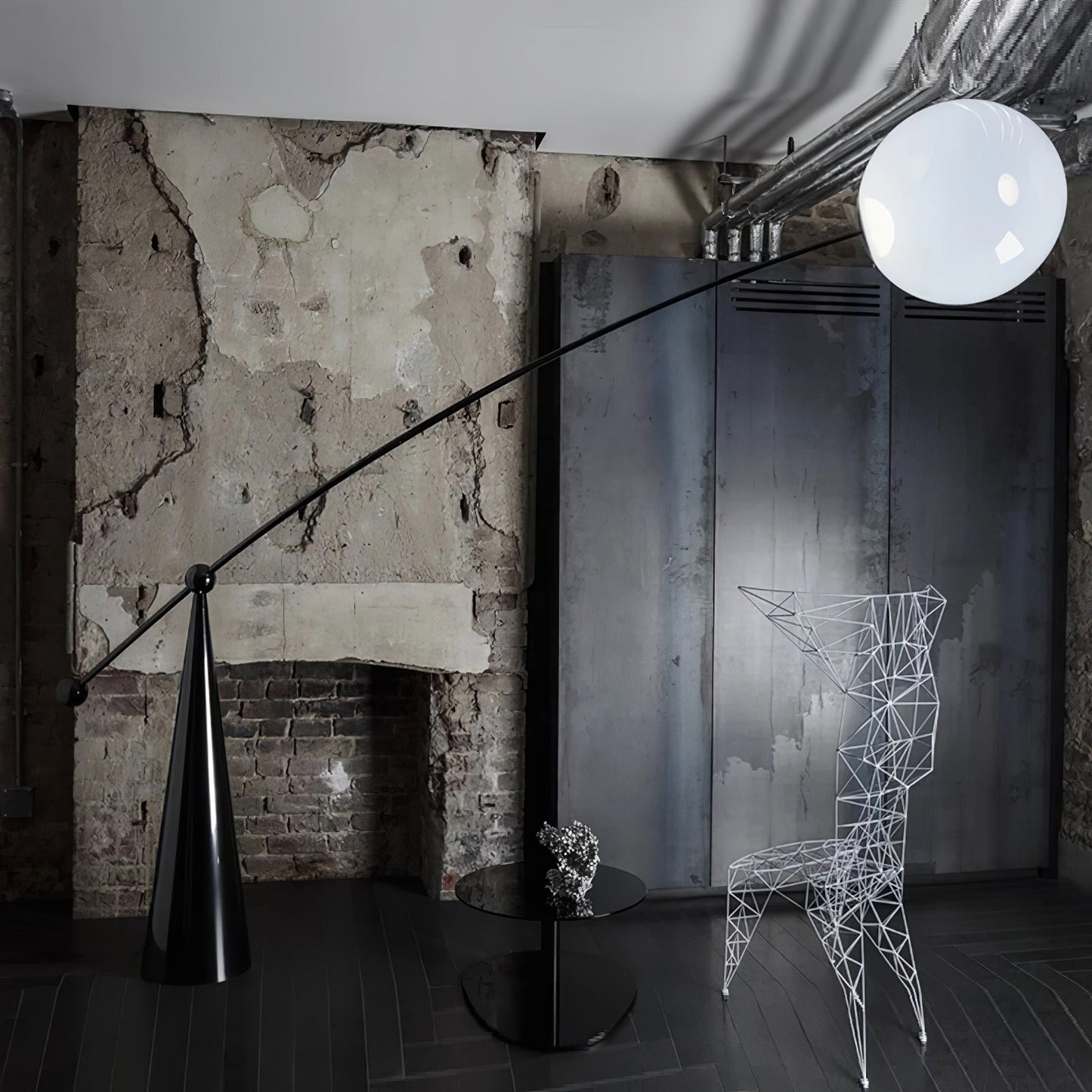 Opal Arc Floor Lamp with LED, Black Metal, Indoor Use
