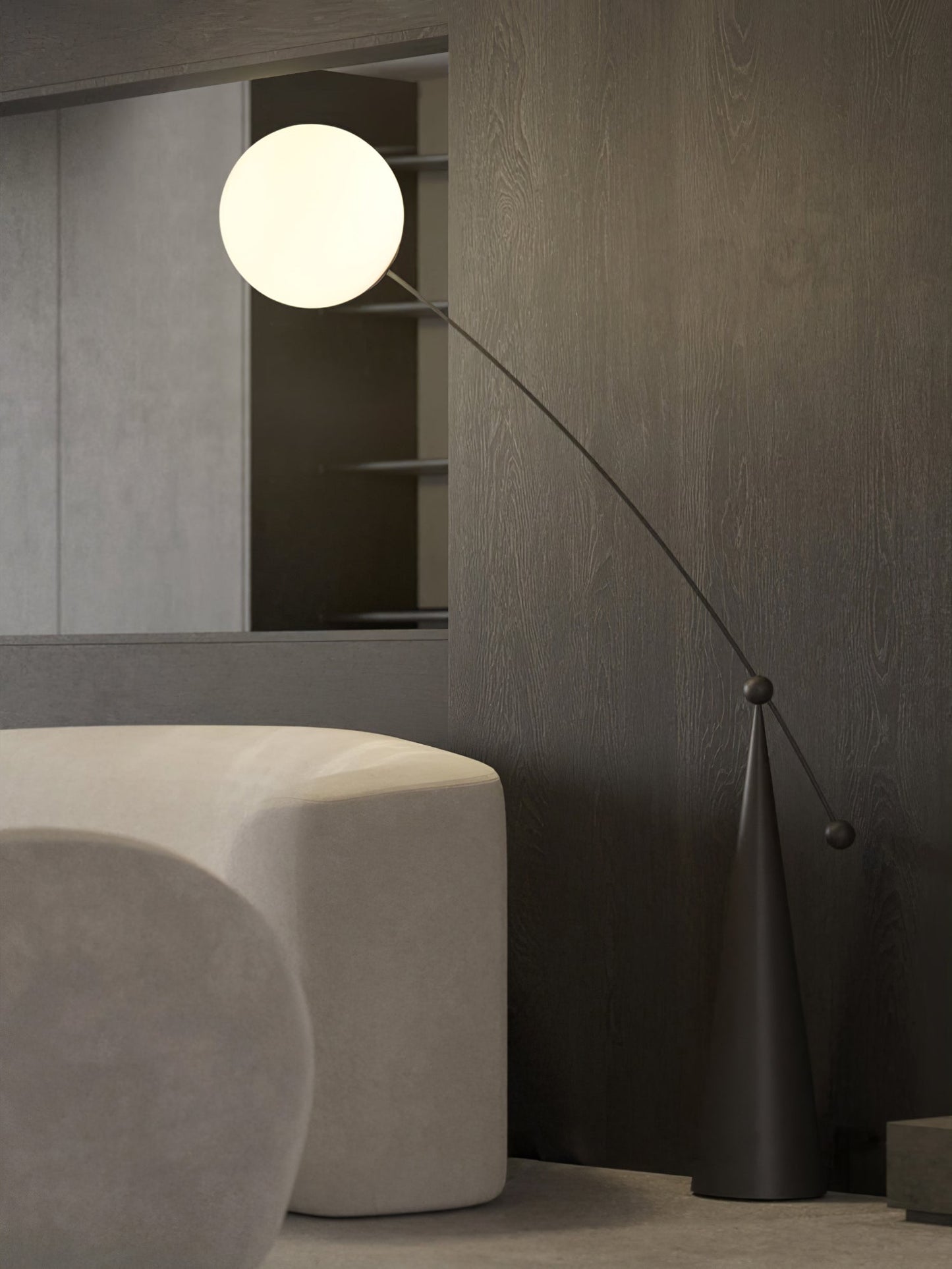 Opal Arc Floor Lamp with LED, Black Metal, Indoor Use
