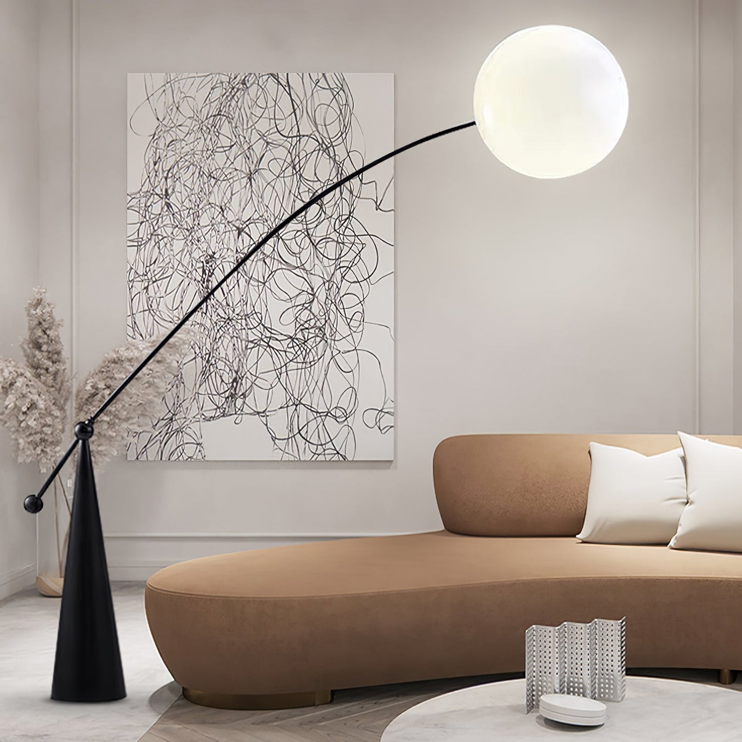 Opal Arc Floor Lamp with LED, Black Metal, Indoor Use
