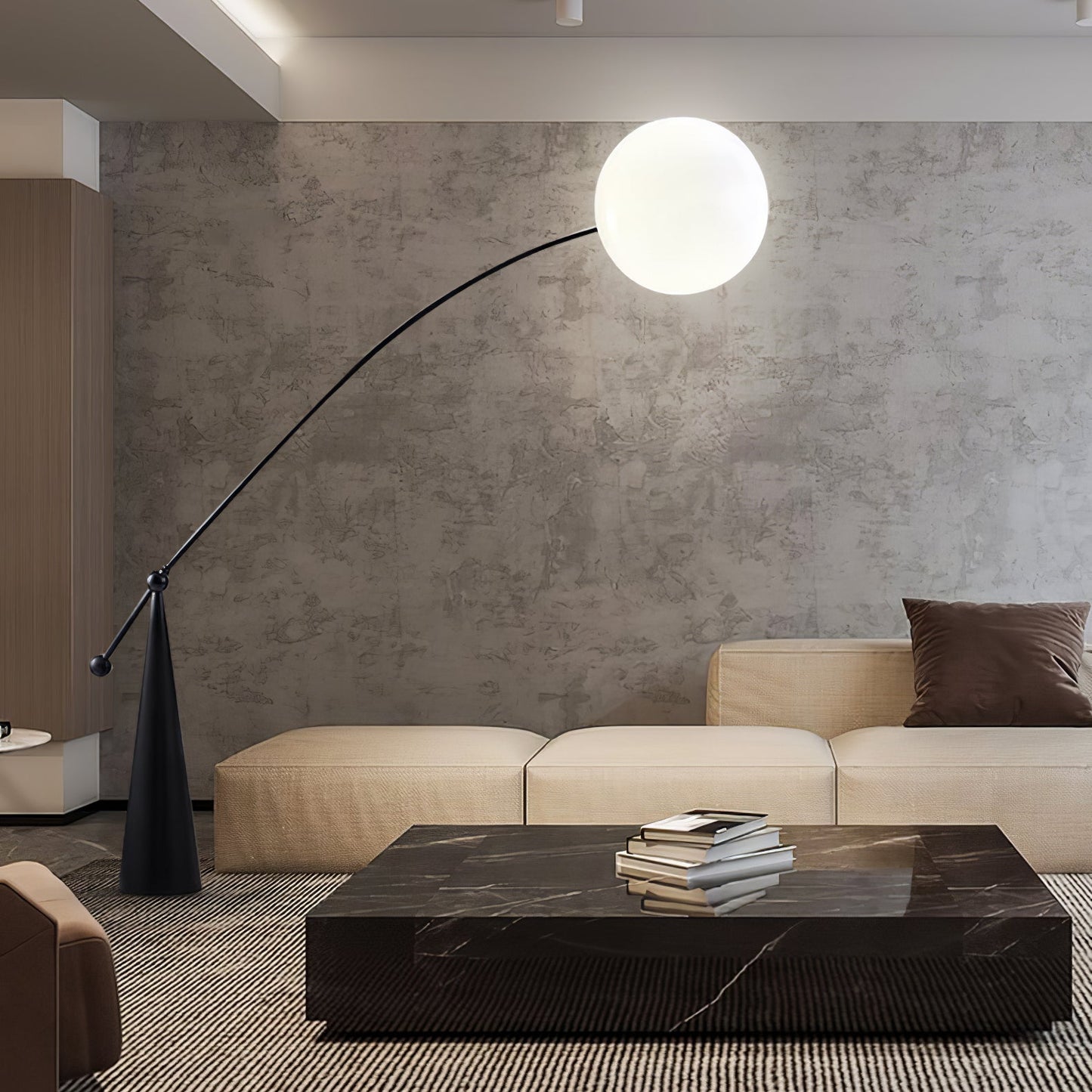 Opal Arc Floor Lamp with LED, Black Metal, Indoor Use
