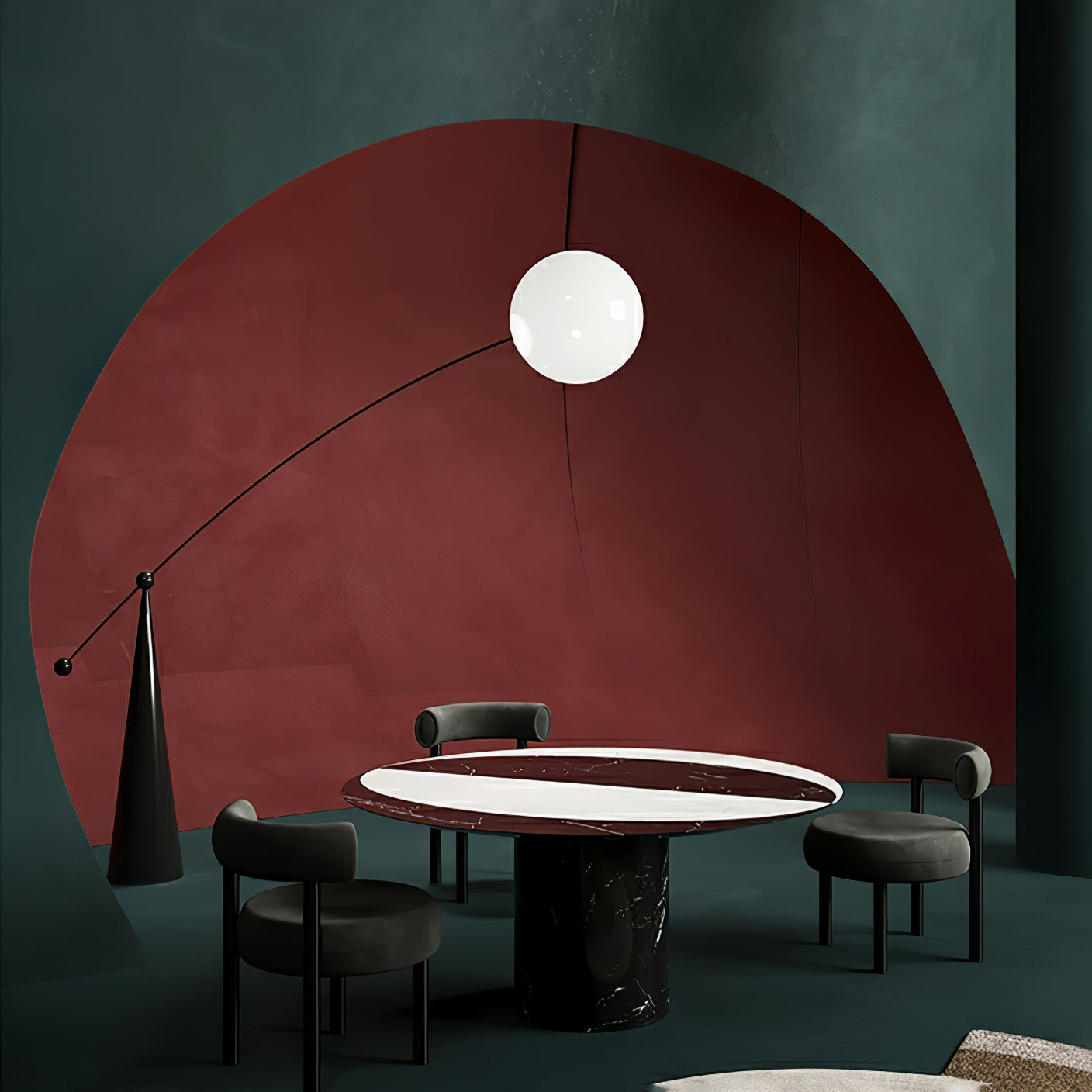Opal Arc Floor Lamp with LED, Black Metal, Indoor Use