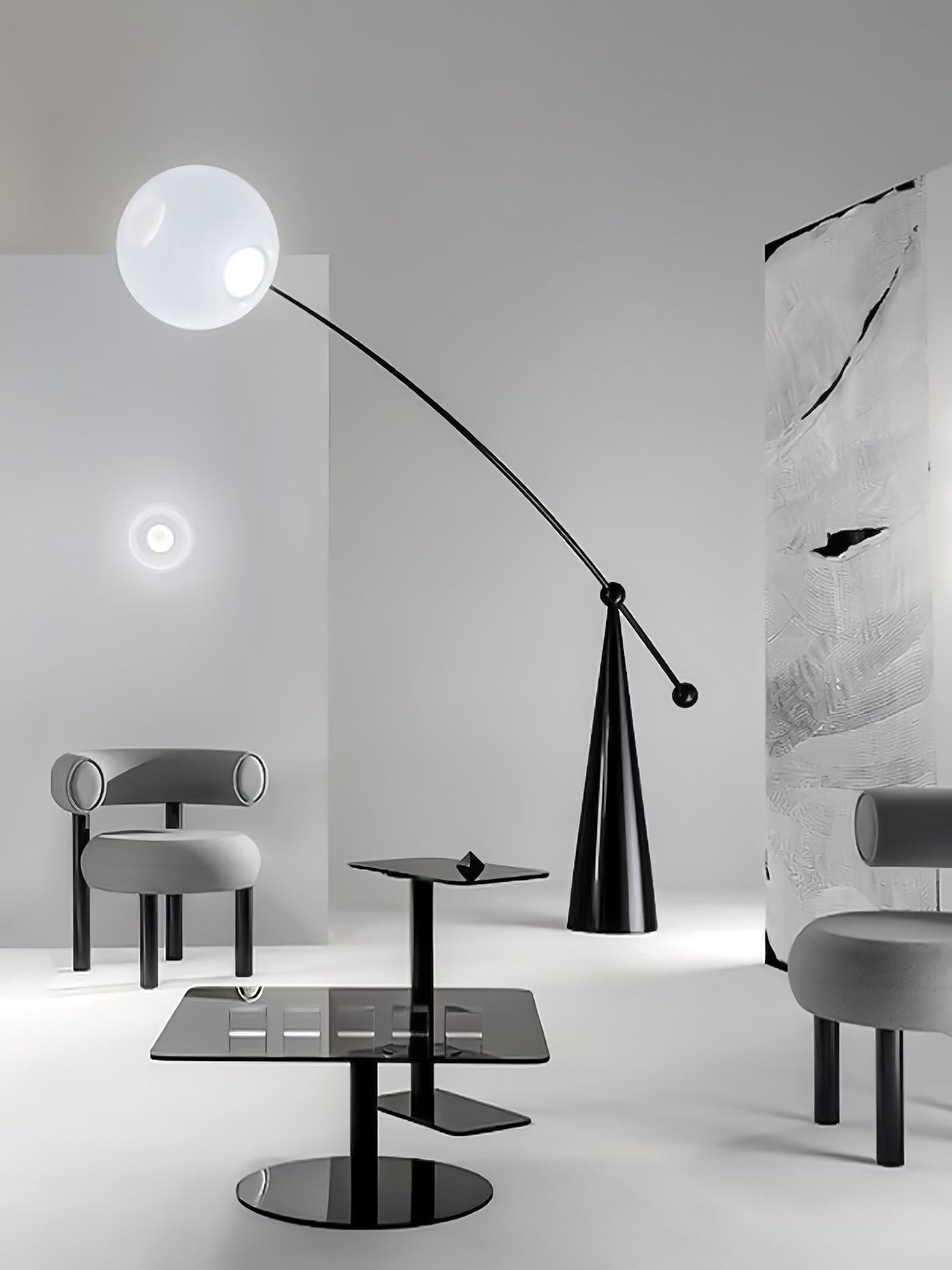 Opal Arc Floor Lamp with LED, Black Metal, Indoor Use