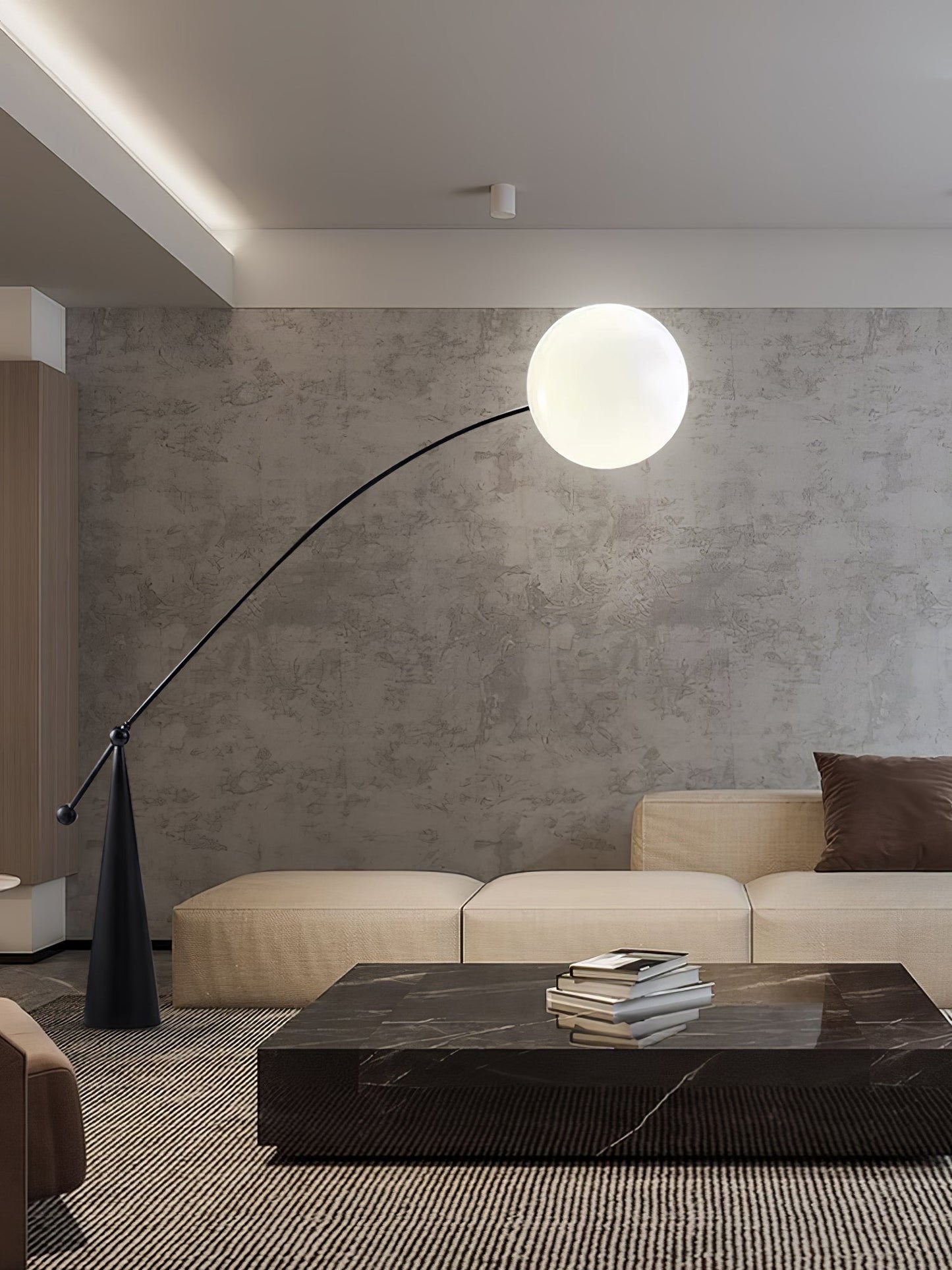 Opal Arc Floor Lamp with LED, Black Metal, Indoor Use