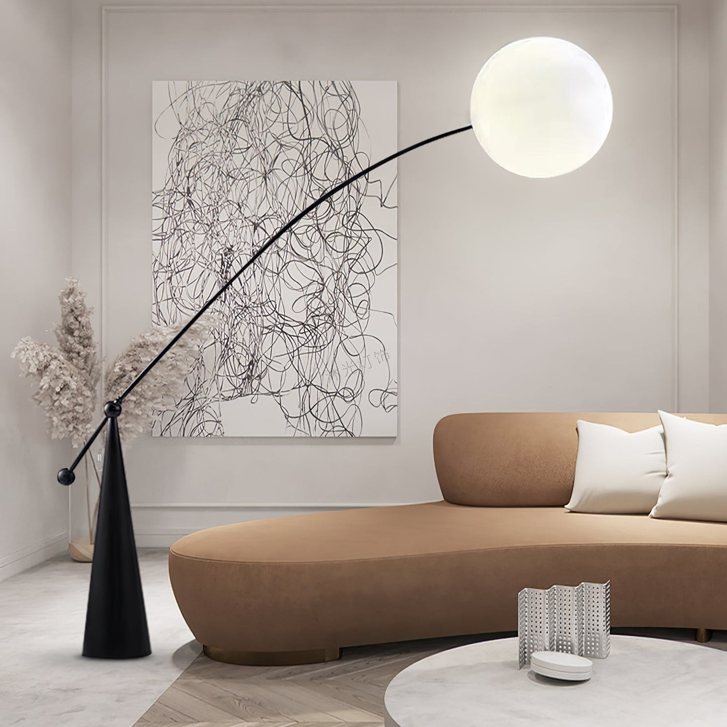 Opal Arc Floor Lamp with LED, Black Metal, Indoor Use