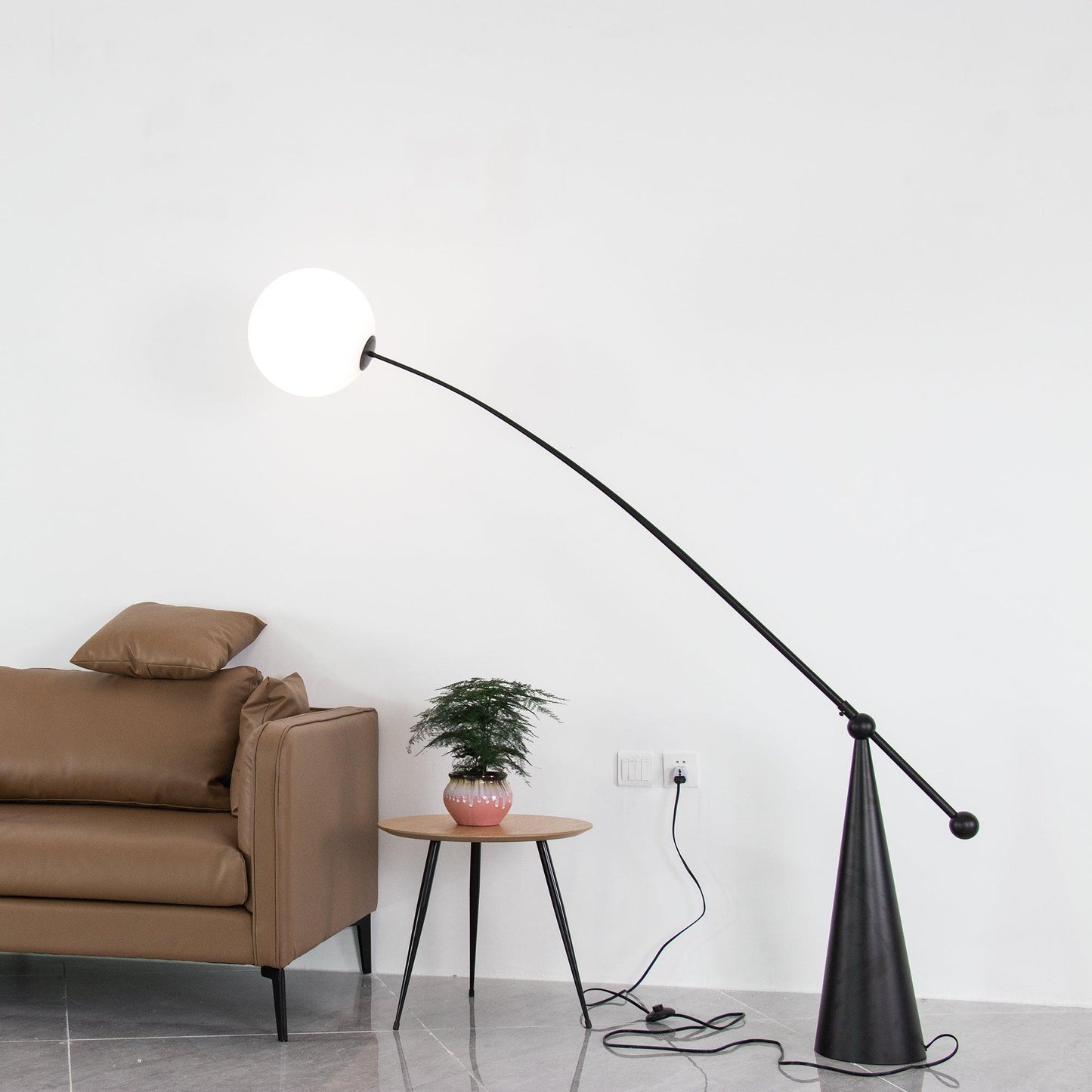 Opal Arc Floor Lamp with LED, Black Metal, Indoor Use