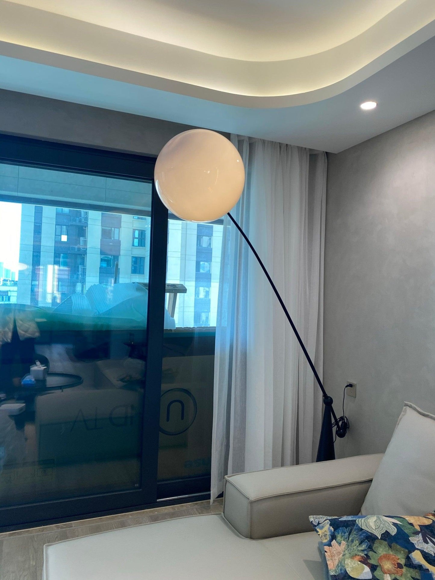 Opal Arc Floor Lamp with LED, Black Metal, Indoor Use