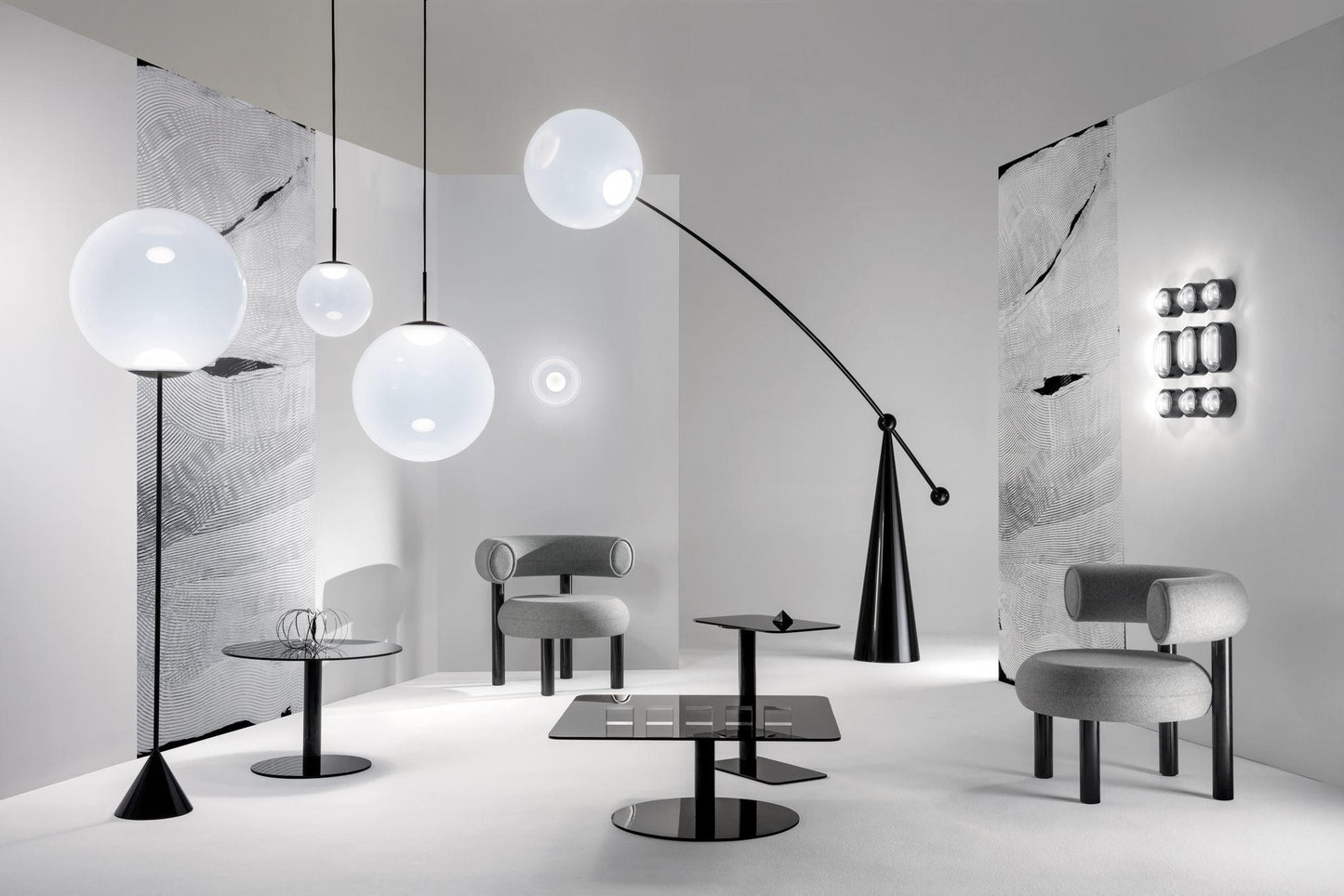 Opal Arc Floor Lamp with LED, Black Metal, Indoor Use