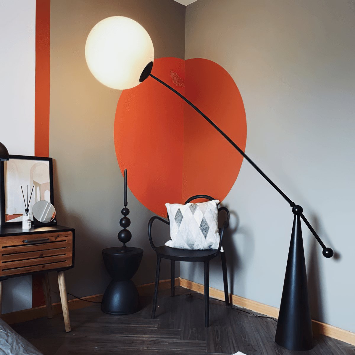 Opal Arc Floor Lamp with LED, Black Metal, Indoor Use