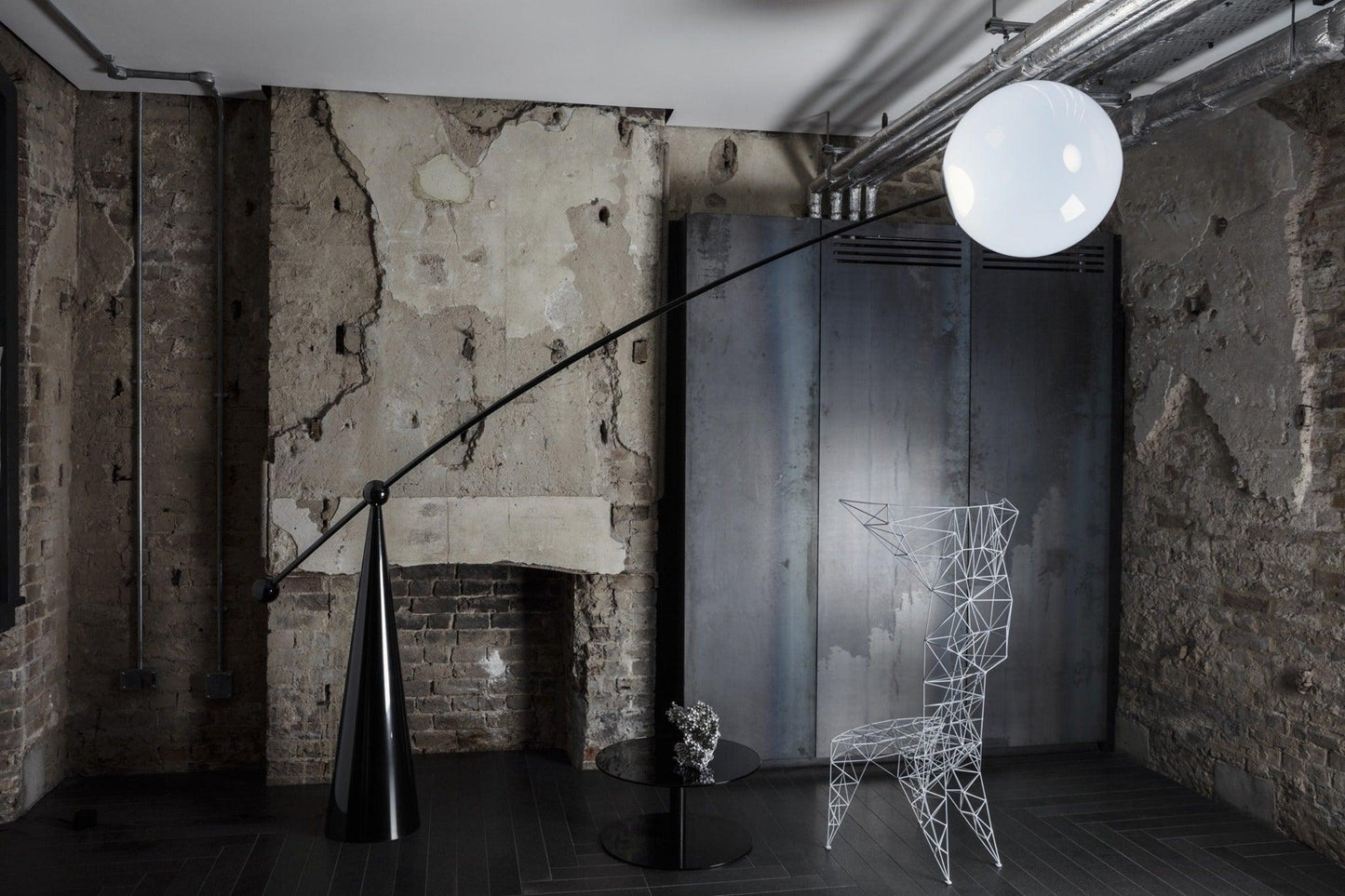 Opal Arc Floor Lamp with LED, Black Metal, Indoor Use