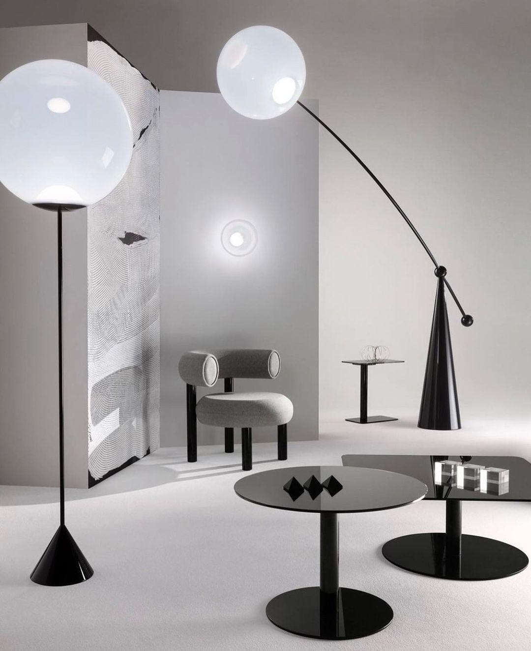 Opal Arc Floor Lamp with LED, Black Metal, Indoor Use