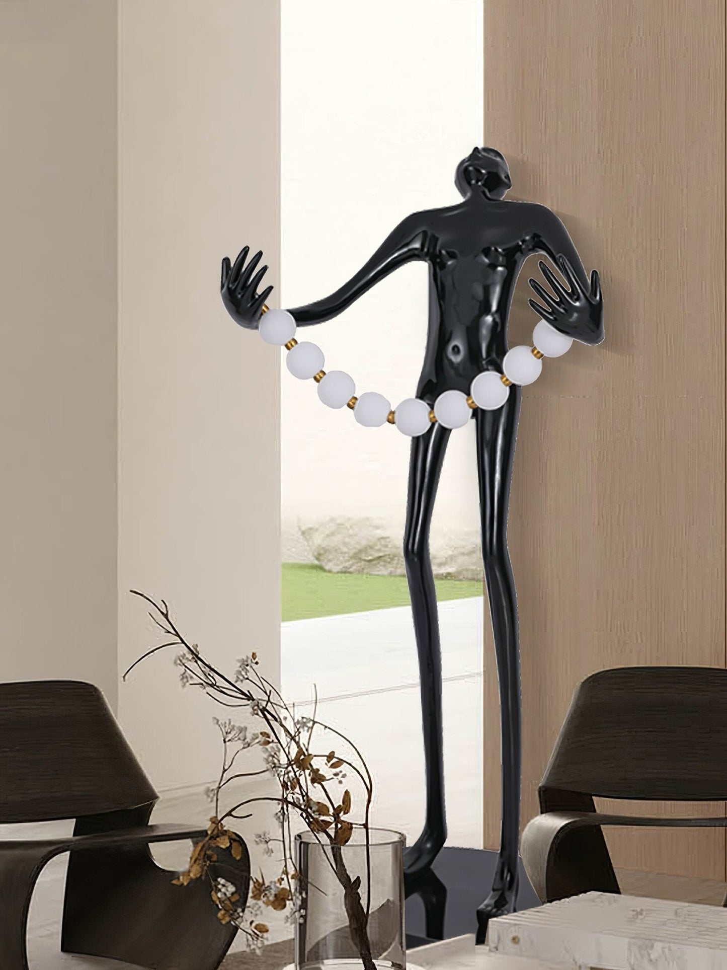 Orb Juggler Sculpture Floor Lamp with LED Light - Black