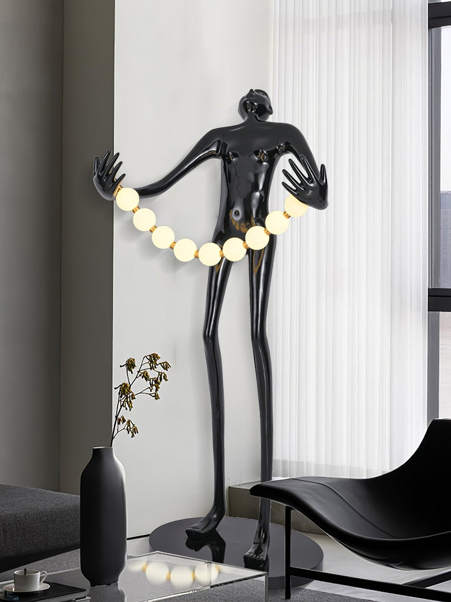 Orb Juggler Sculpture Floor Lamp with LED Light - Black