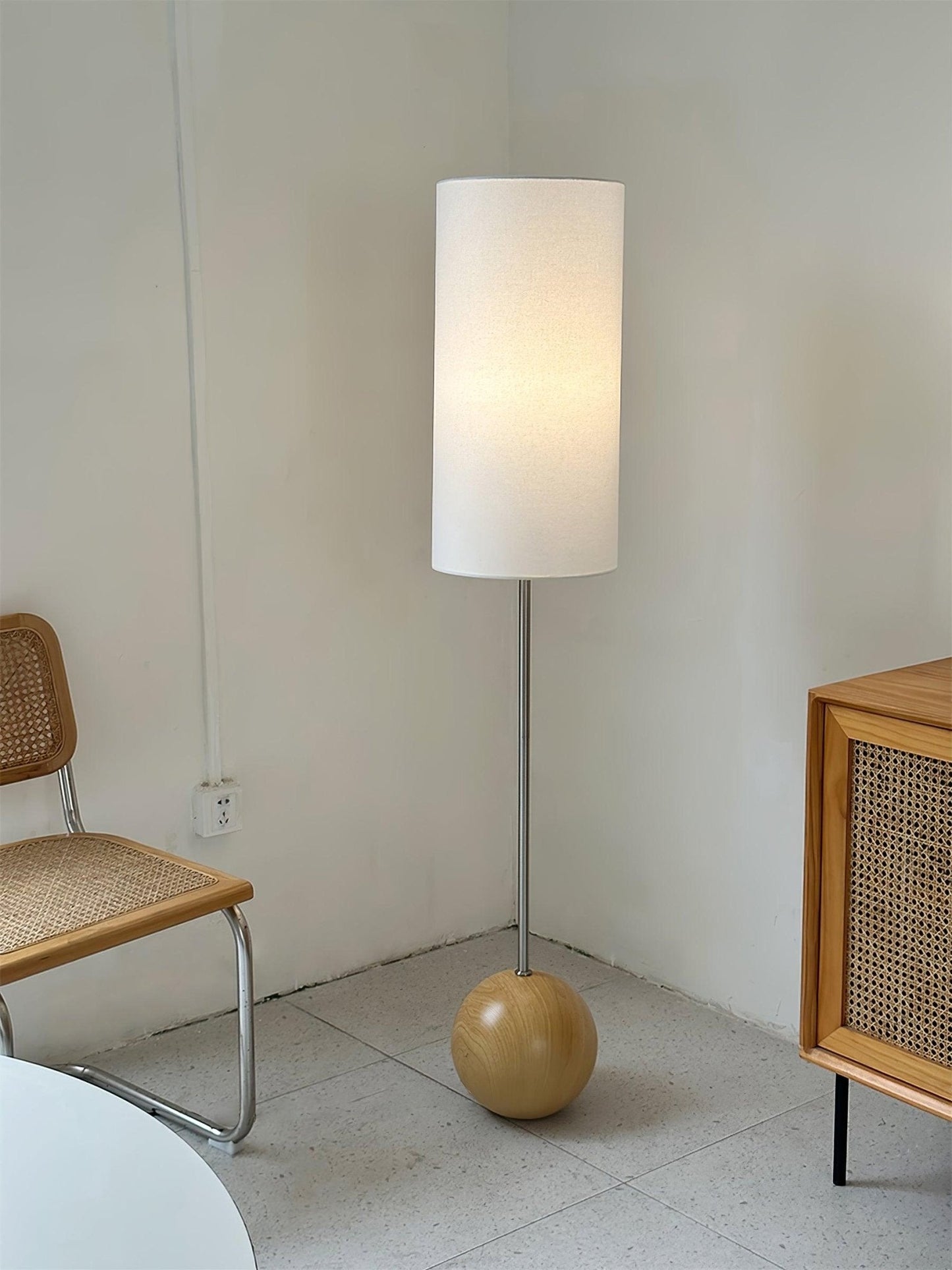 Orbis Wooden Sphere Floor Lamp LED Fabric Shade Natural Wood