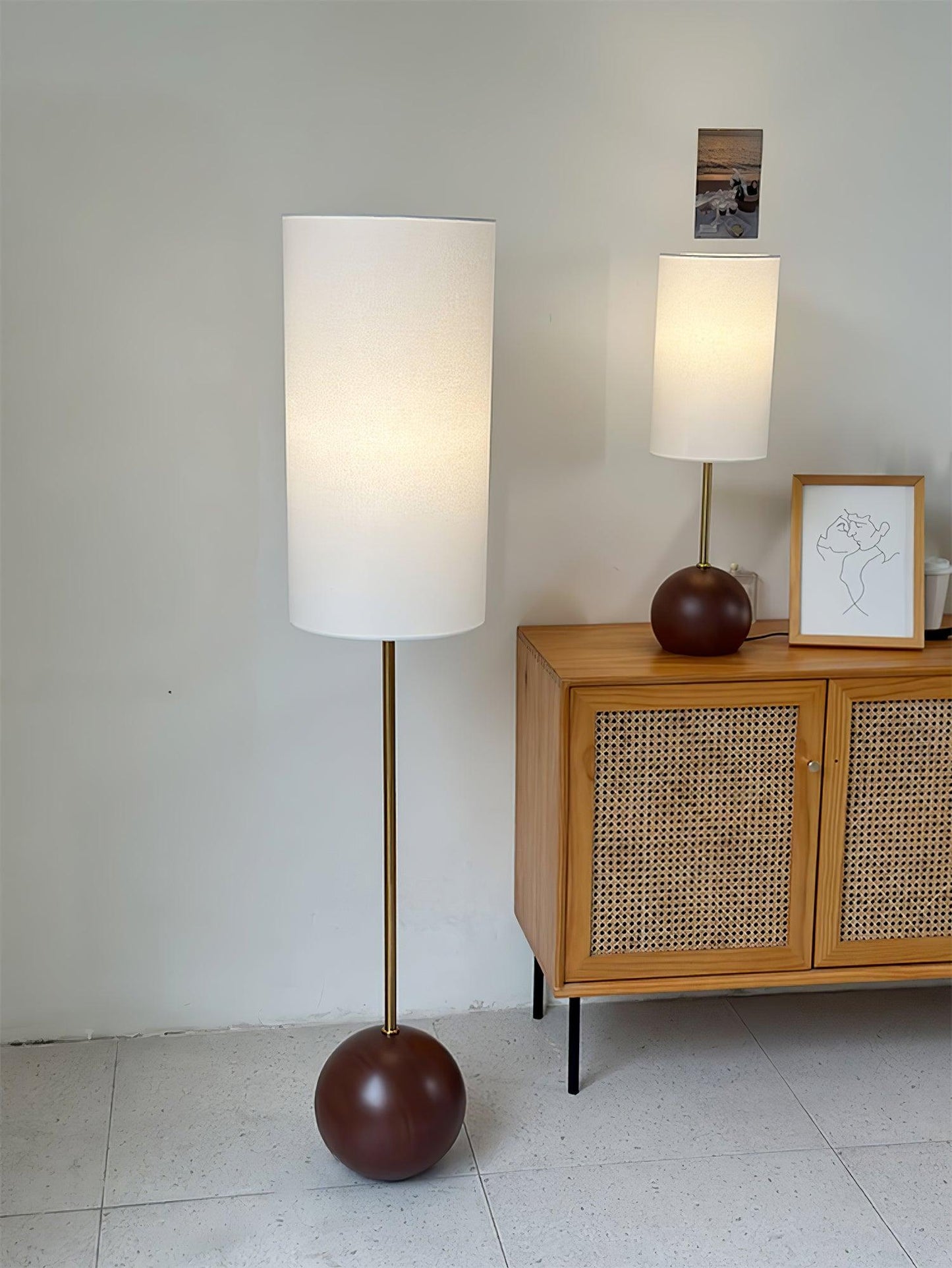 Orbis Wooden Sphere Floor Lamp LED Fabric Shade Natural Wood
