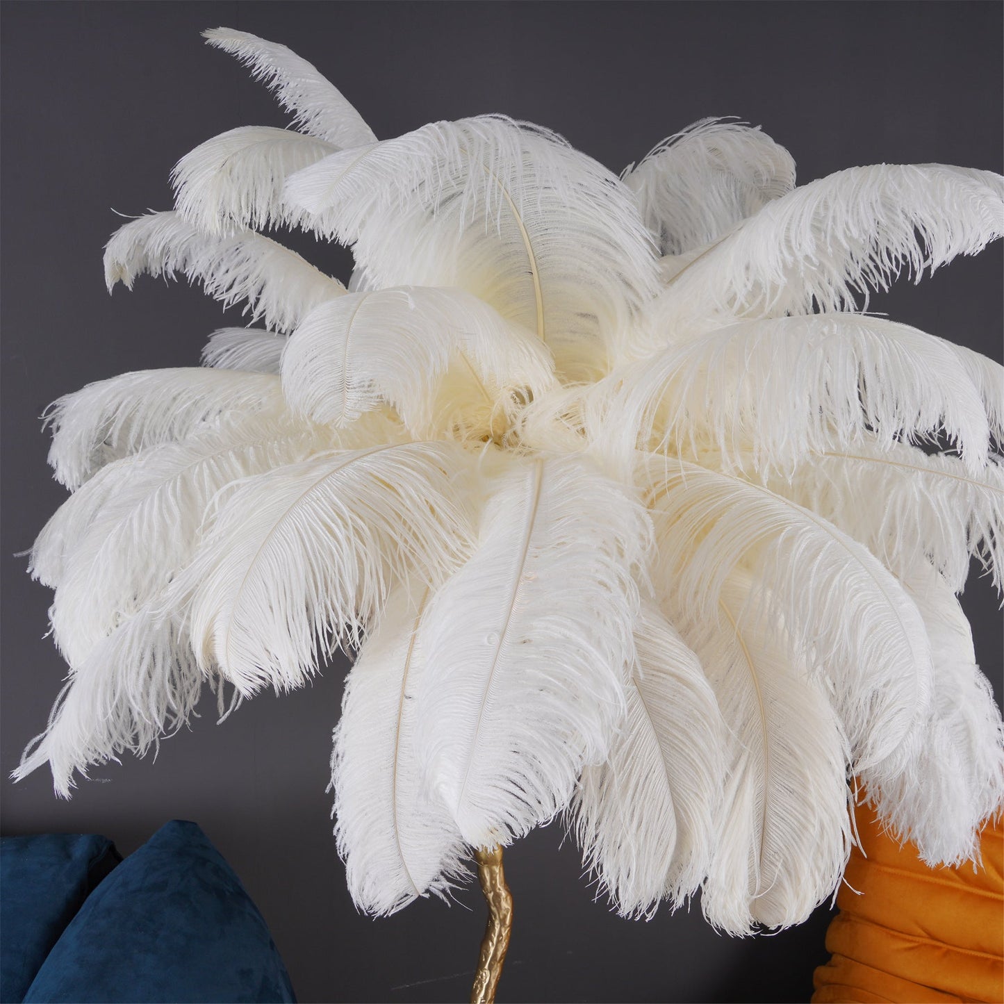 Ostrich Feather Brass Floor Lamp - Luxury Indoor Lighting