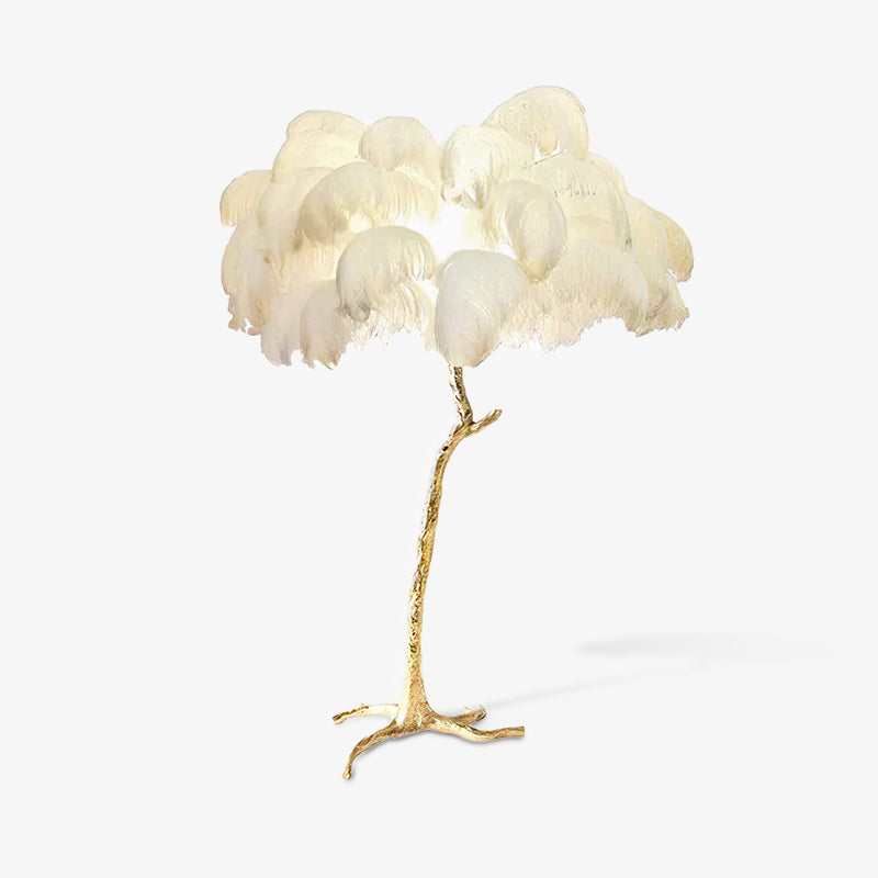 Ostrich Feather Brass Floor Lamp - Luxury Indoor Lighting