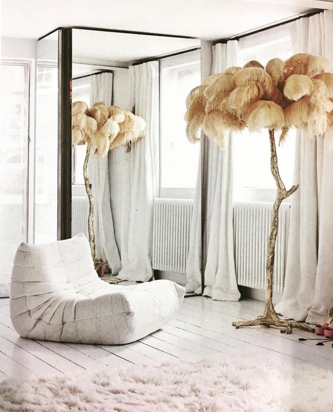 Ostrich Feather Brass Floor Lamp - Luxury Indoor Lighting