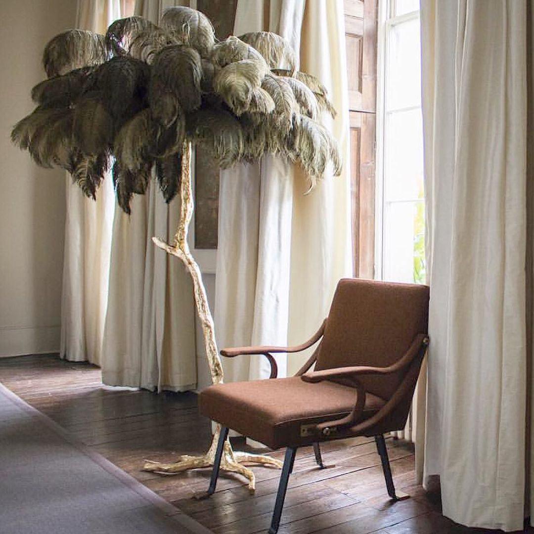 Ostrich Feather Brass Floor Lamp - Luxury Indoor Lighting