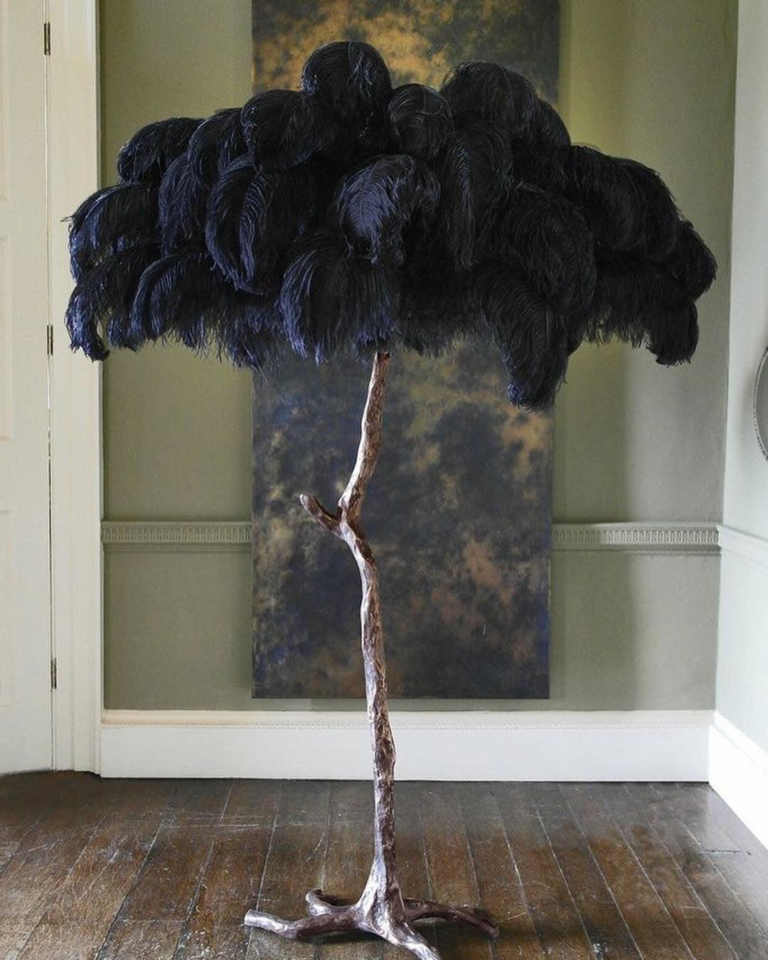 Ostrich Feather Brass Floor Lamp - Luxury Indoor Lighting