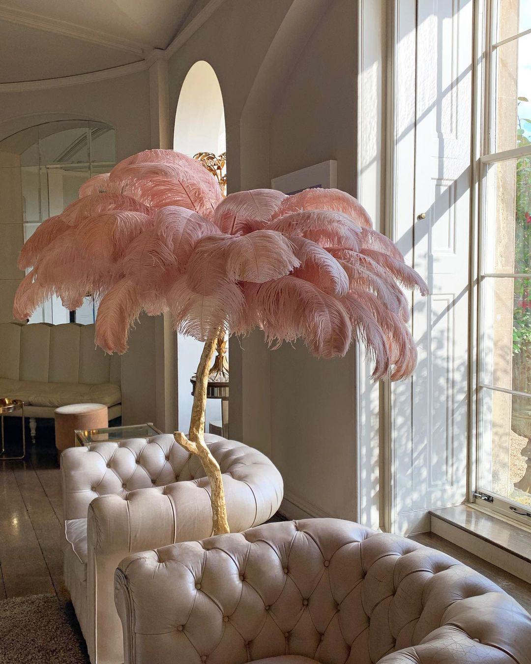 Ostrich Feather Brass Floor Lamp - Luxury Indoor Lighting
