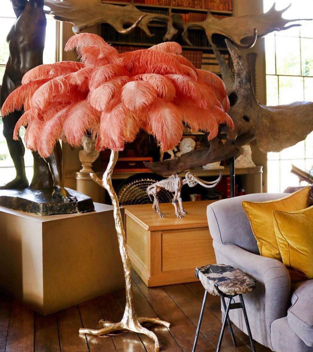 Ostrich Feather Brass Floor Lamp - Luxury Indoor Lighting