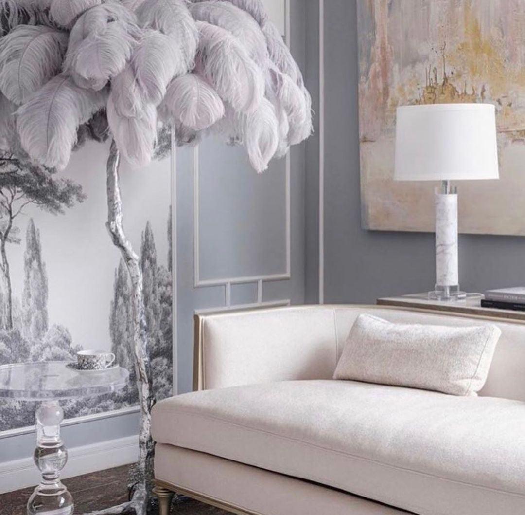 Ostrich Feather Brass Floor Lamp - Luxury Indoor Lighting