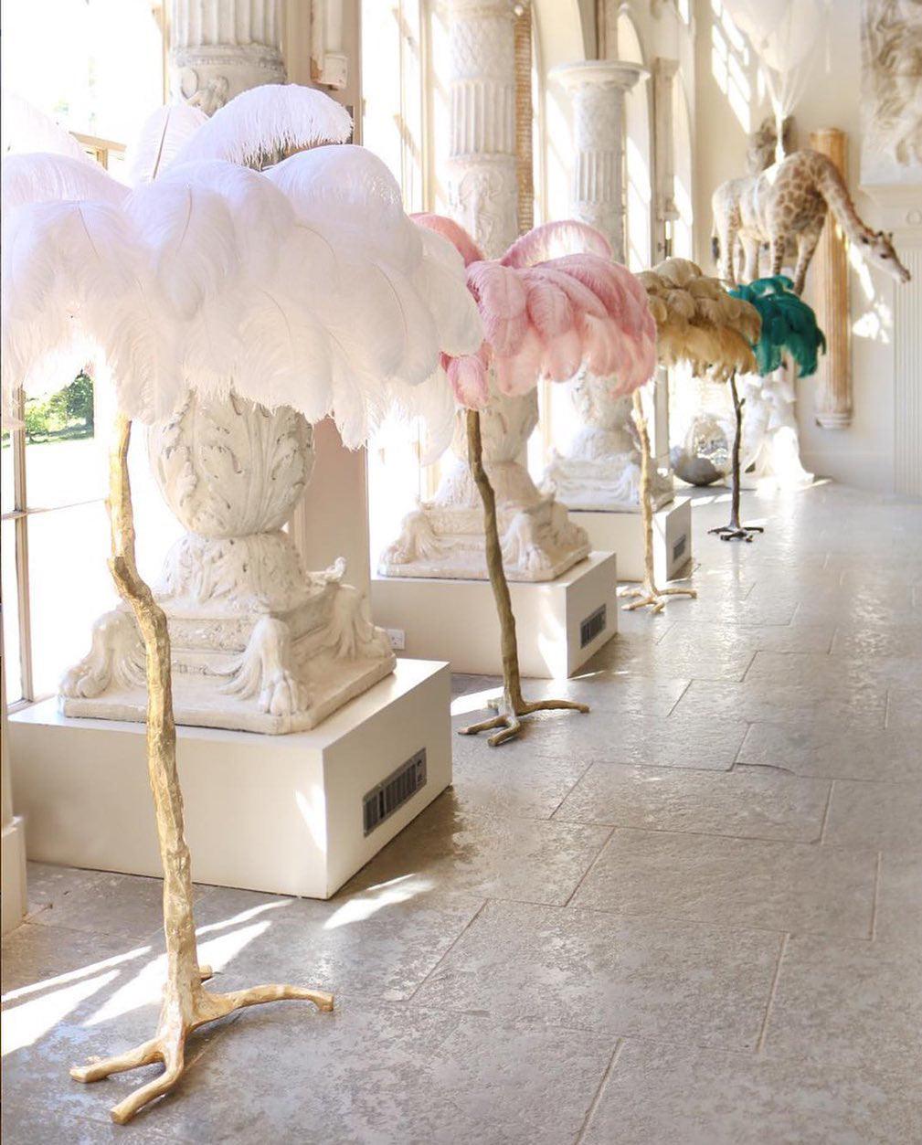 Ostrich Feather Brass Floor Lamp - Luxury Indoor Lighting