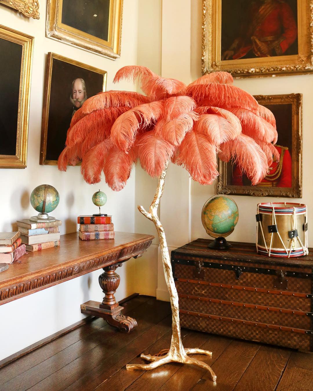 Ostrich Feather Brass Floor Lamp - Luxury Indoor Lighting