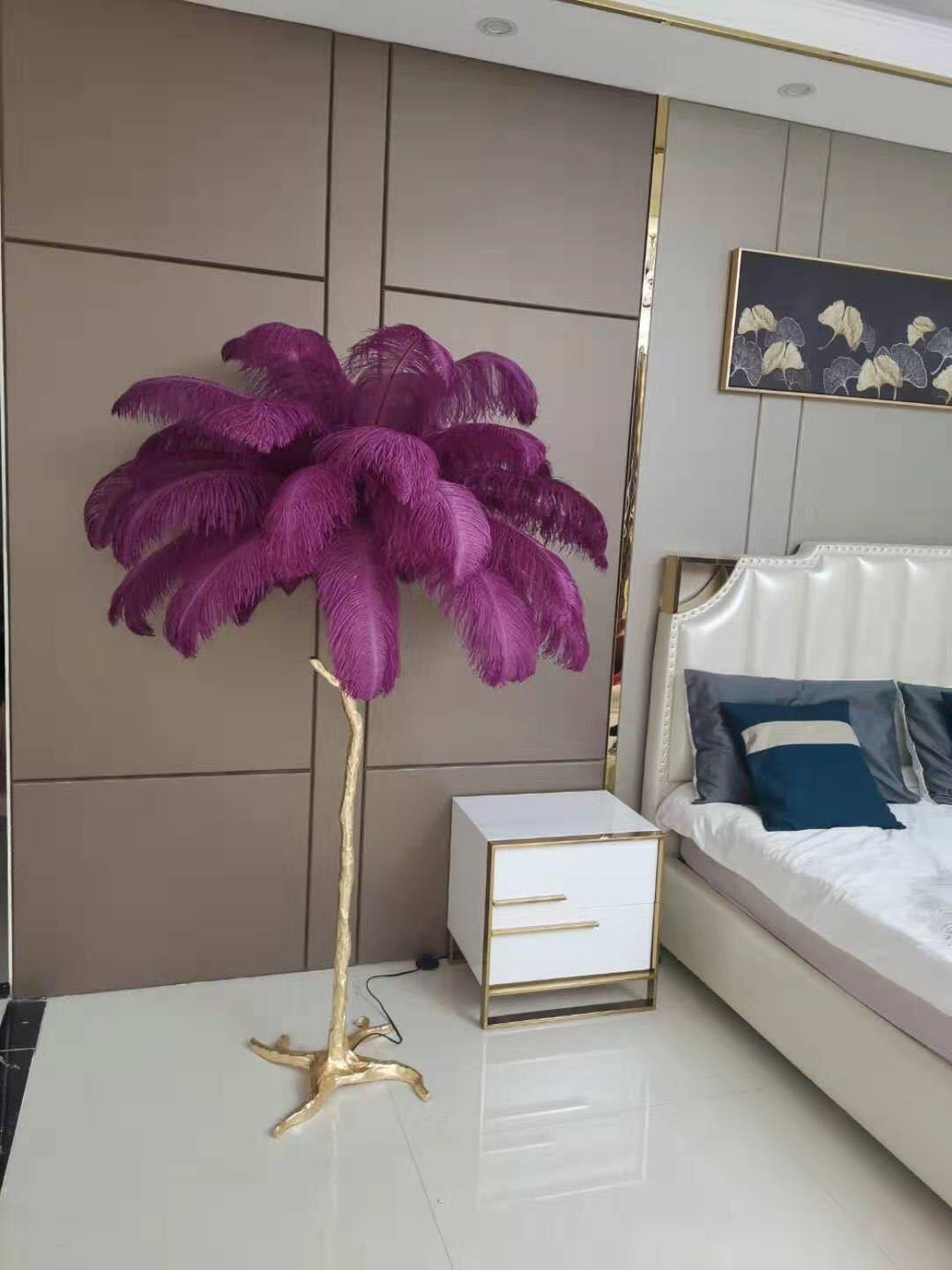 Ostrich Feather Brass Floor Lamp - Luxury Indoor Lighting