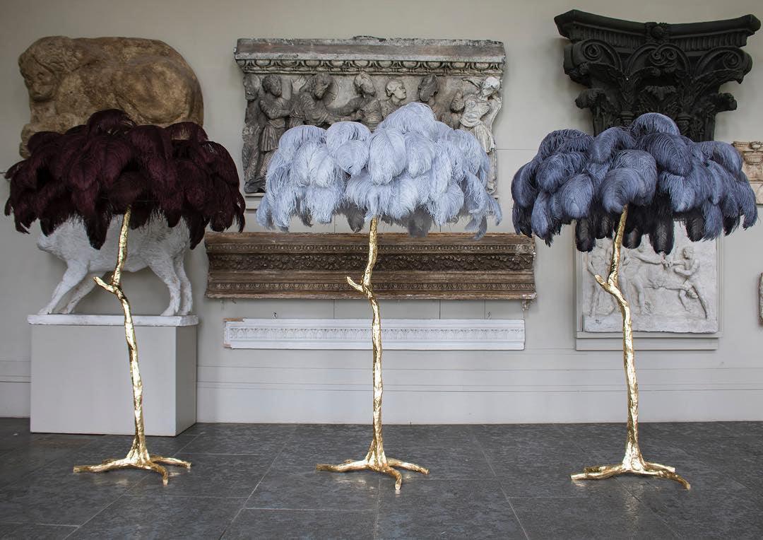 Ostrich Feather Brass Floor Lamp - Luxury Indoor Lighting