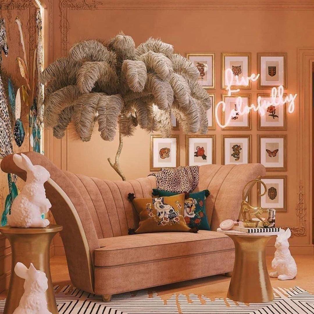 Ostrich Feather Brass Floor Lamp - Luxury Indoor Lighting