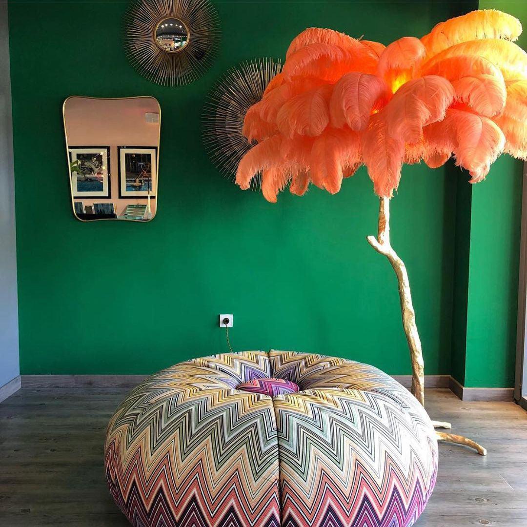 Ostrich Feather Brass Floor Lamp - Luxury Indoor Lighting