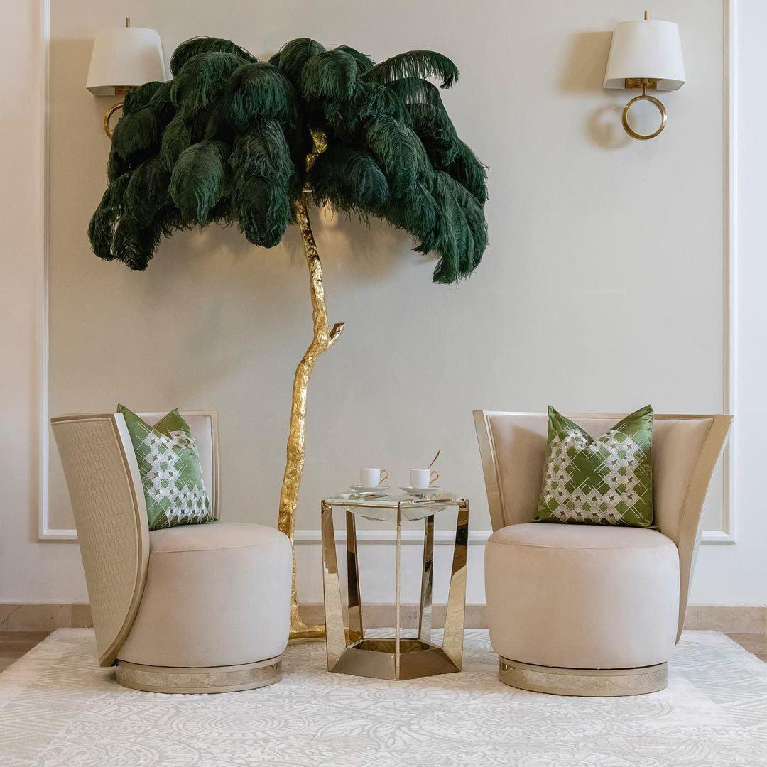 Ostrich Feather Brass Floor Lamp - Luxury Indoor Lighting