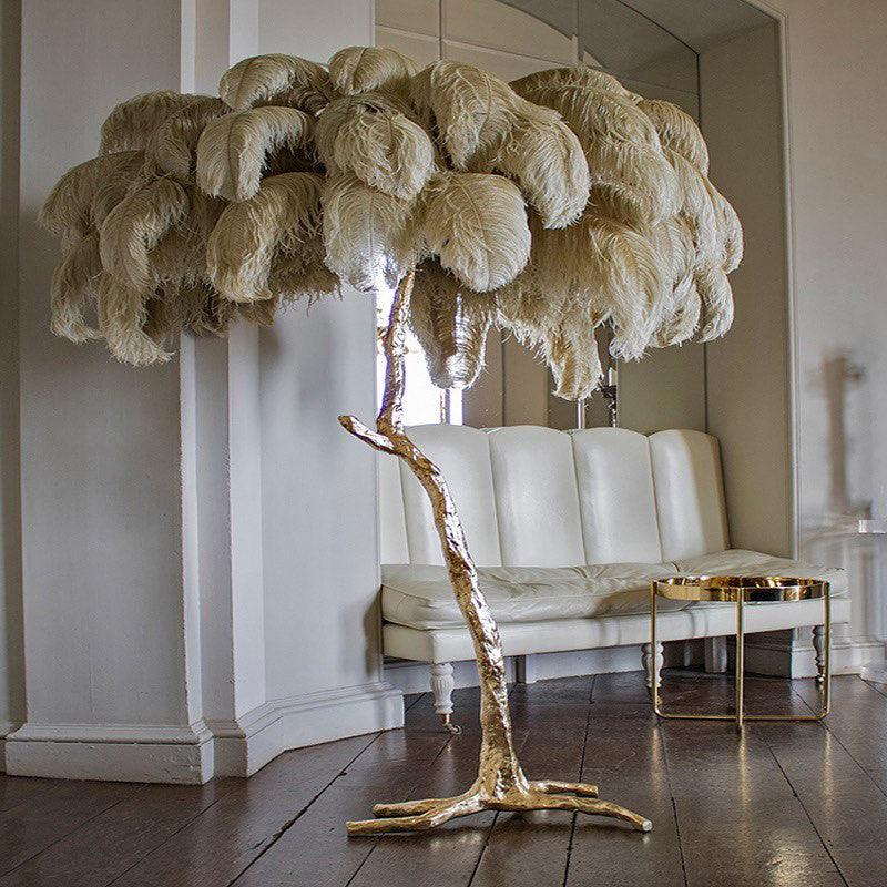 Ostrich Feather Brass Floor Lamp - Luxury Indoor Lighting