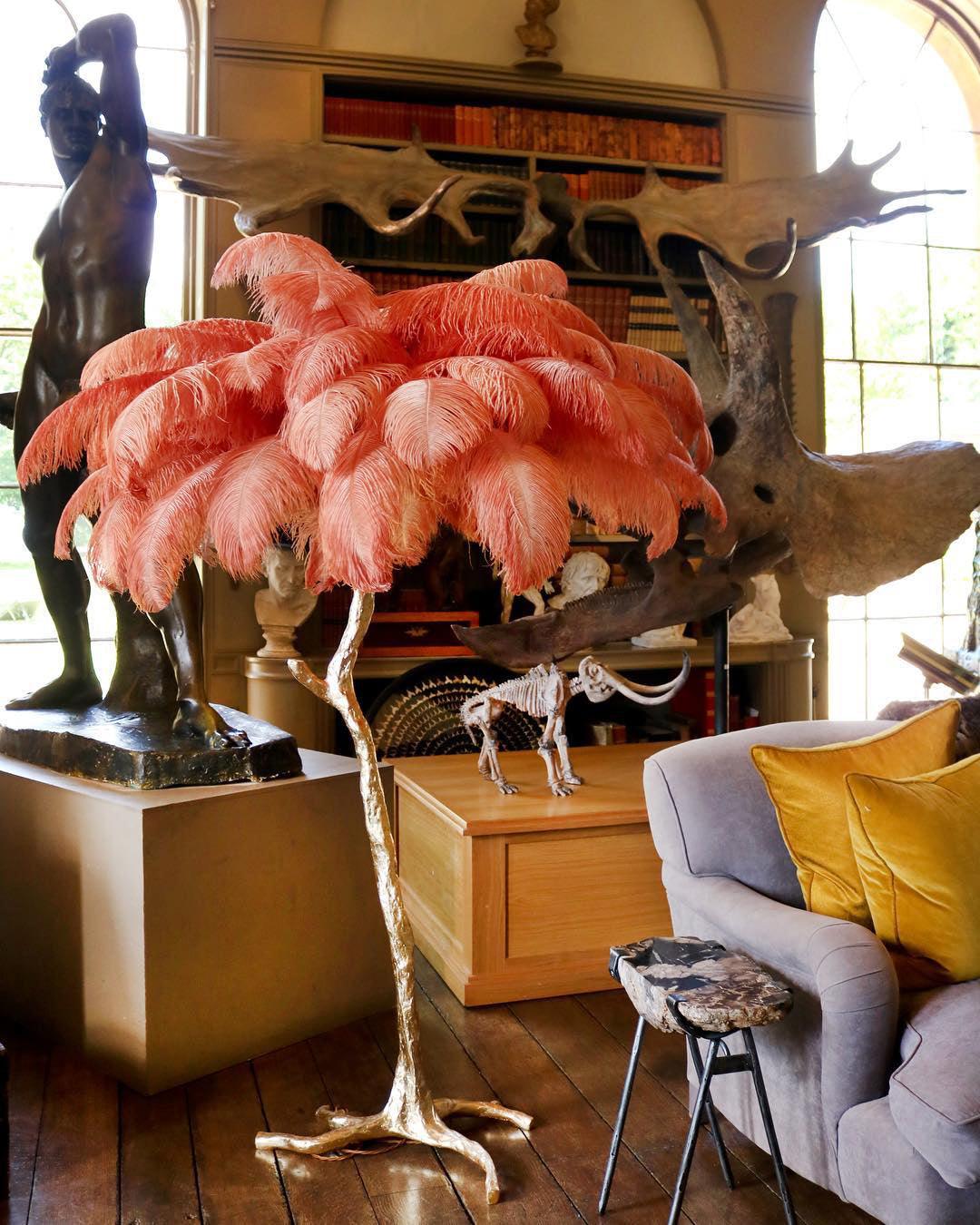 Ostrich Feather Brass Floor Lamp - Luxury Indoor Lighting