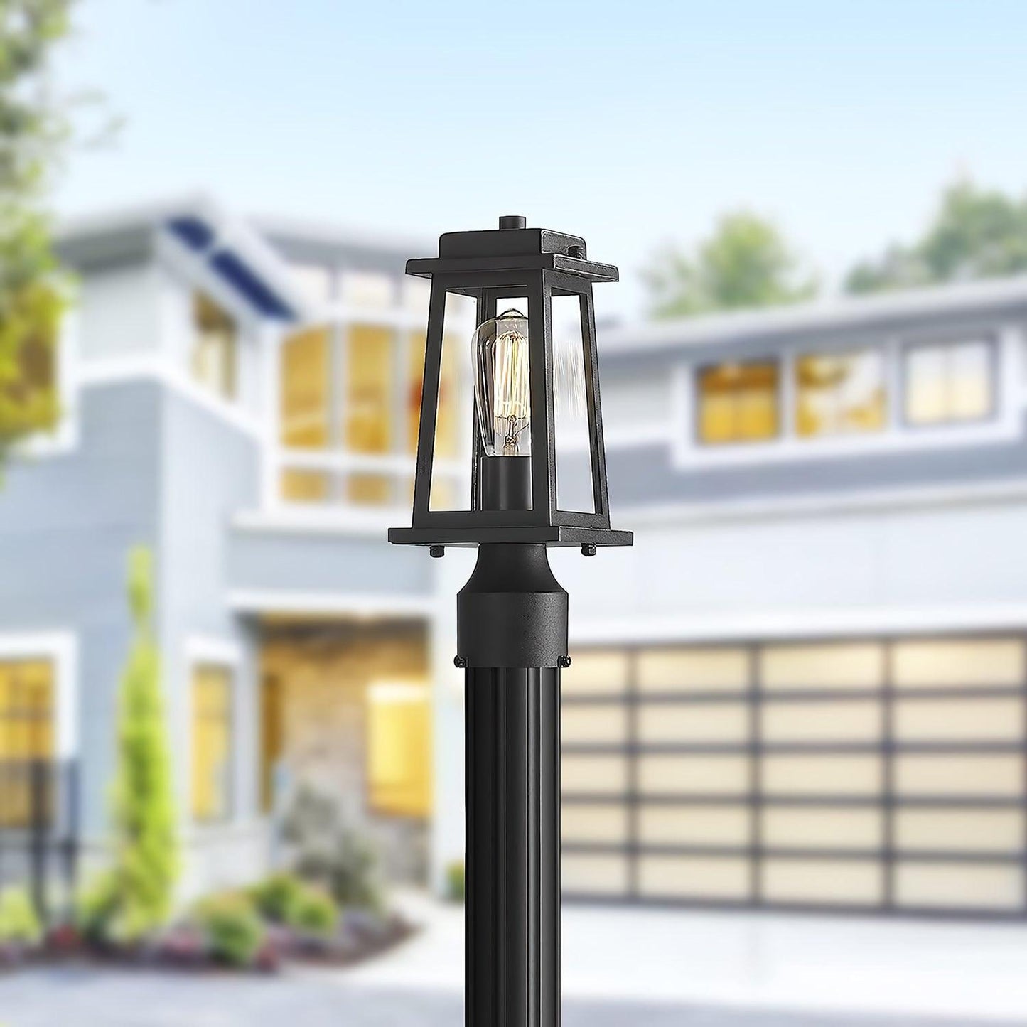 Outdoor Lantern Post Lights - Black Metal, LED, Waterproof