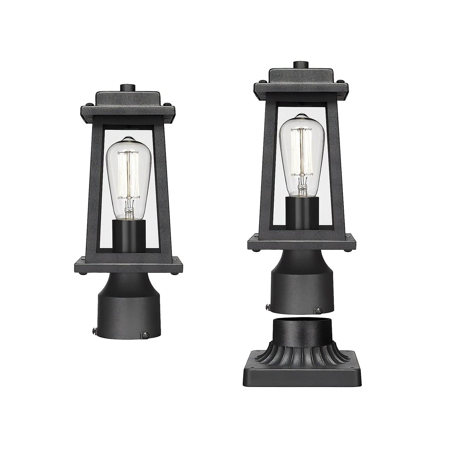 Outdoor Lantern Post Lights - Black Metal, LED, Waterproof