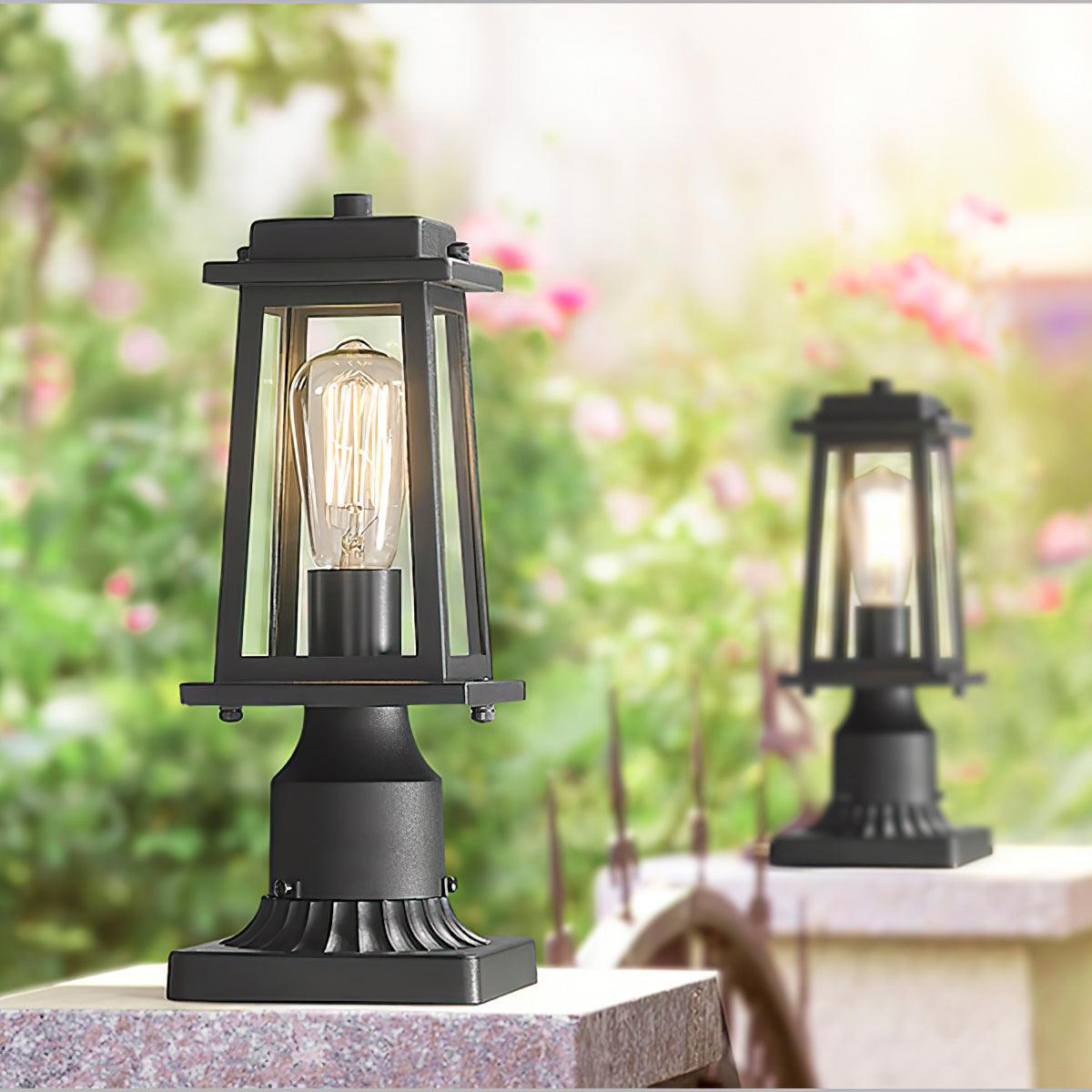 Outdoor Lantern Post Lights - Black Metal, LED, Waterproof