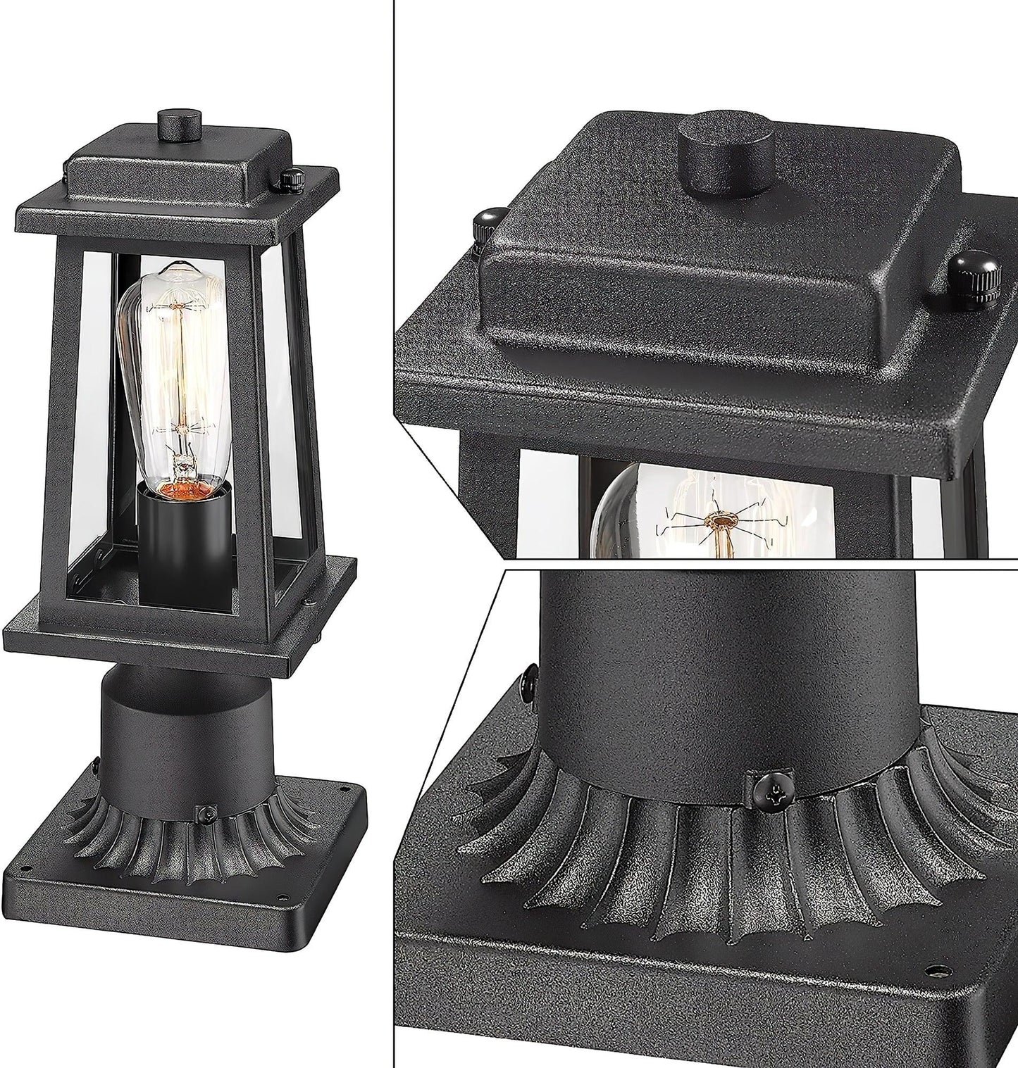 Outdoor Lantern Post Lights - Black Metal, LED, Waterproof