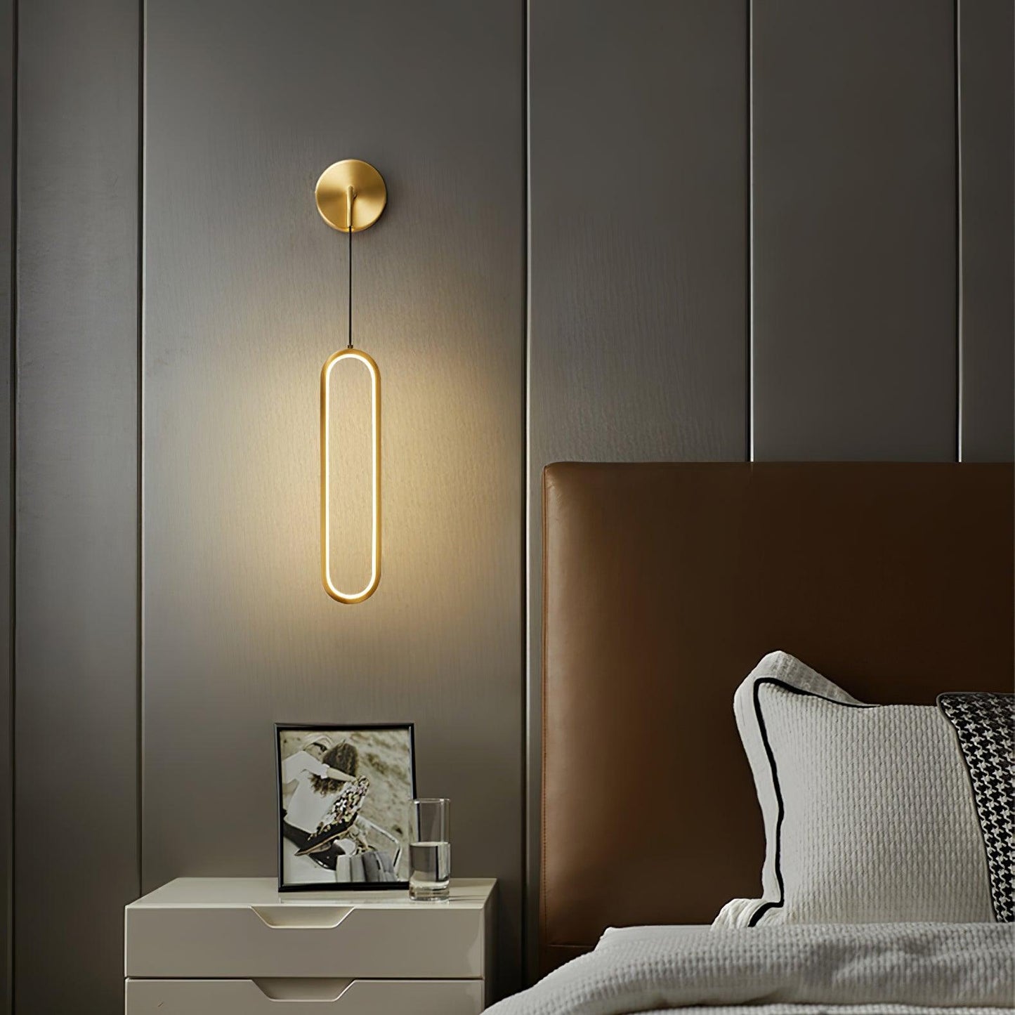 Oval LED Brass Wall Lamp with Dimmable 3-Color Light