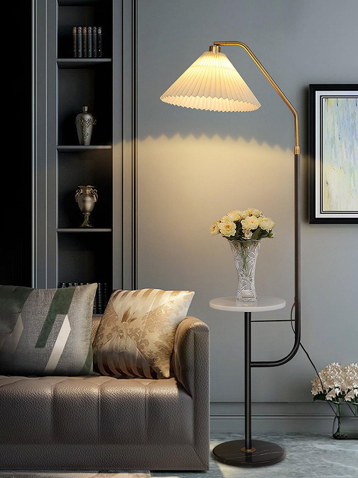 Ozz Floor Lamp - Modern LED Metal & Marble Design, Black Gold