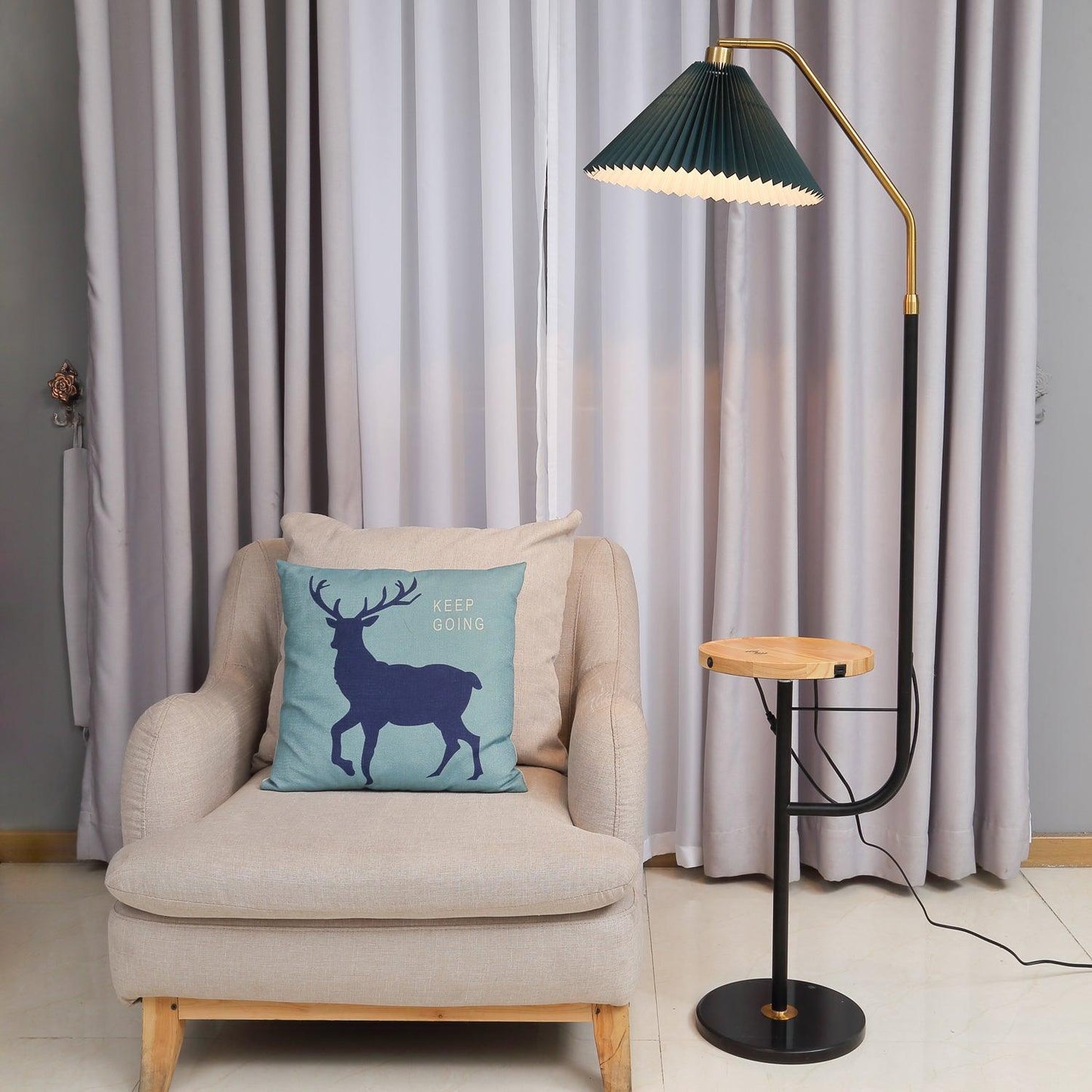 Ozz Floor Lamp - Modern LED Metal & Marble Design, Black Gold