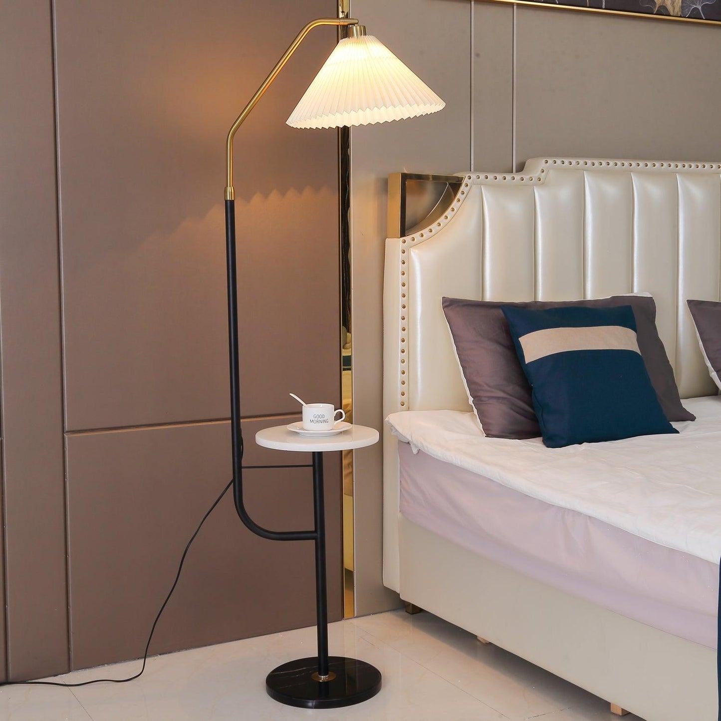 Ozz Floor Lamp - Modern LED Metal & Marble Design, Black Gold