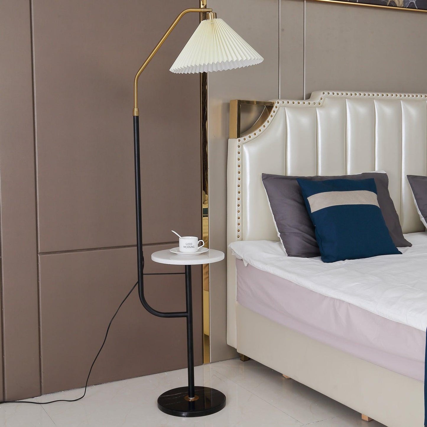 Ozz Floor Lamp - Modern LED Metal & Marble Design, Black Gold